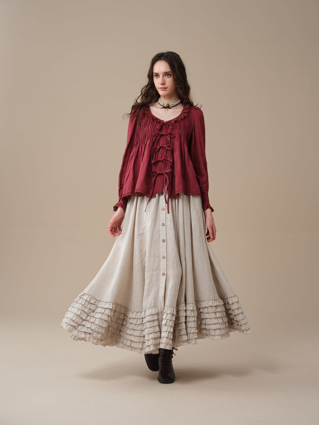 Isadora | Ruby Linen Poet Shirt