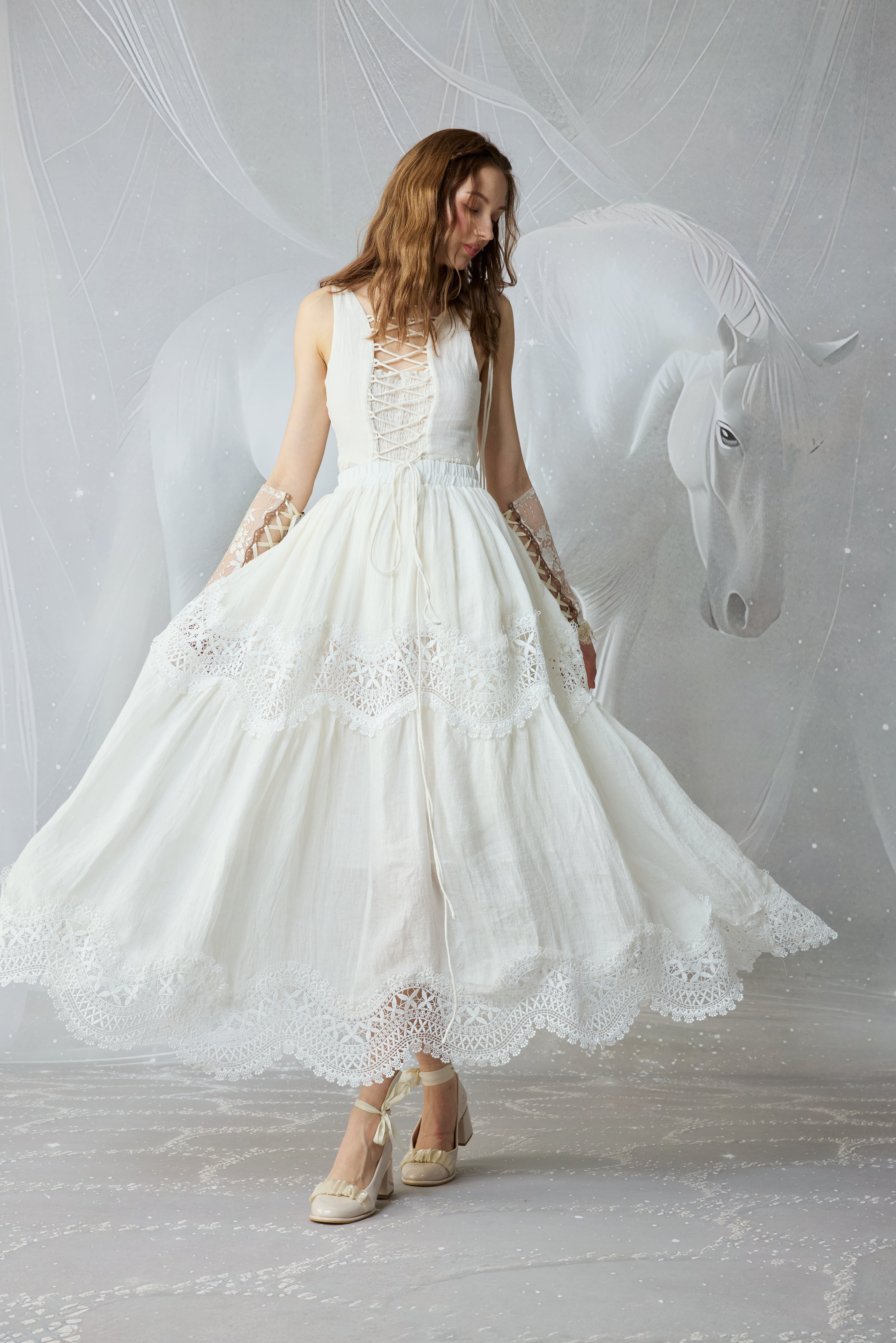 Moonstone 22 |Lace linen Maxi skirt