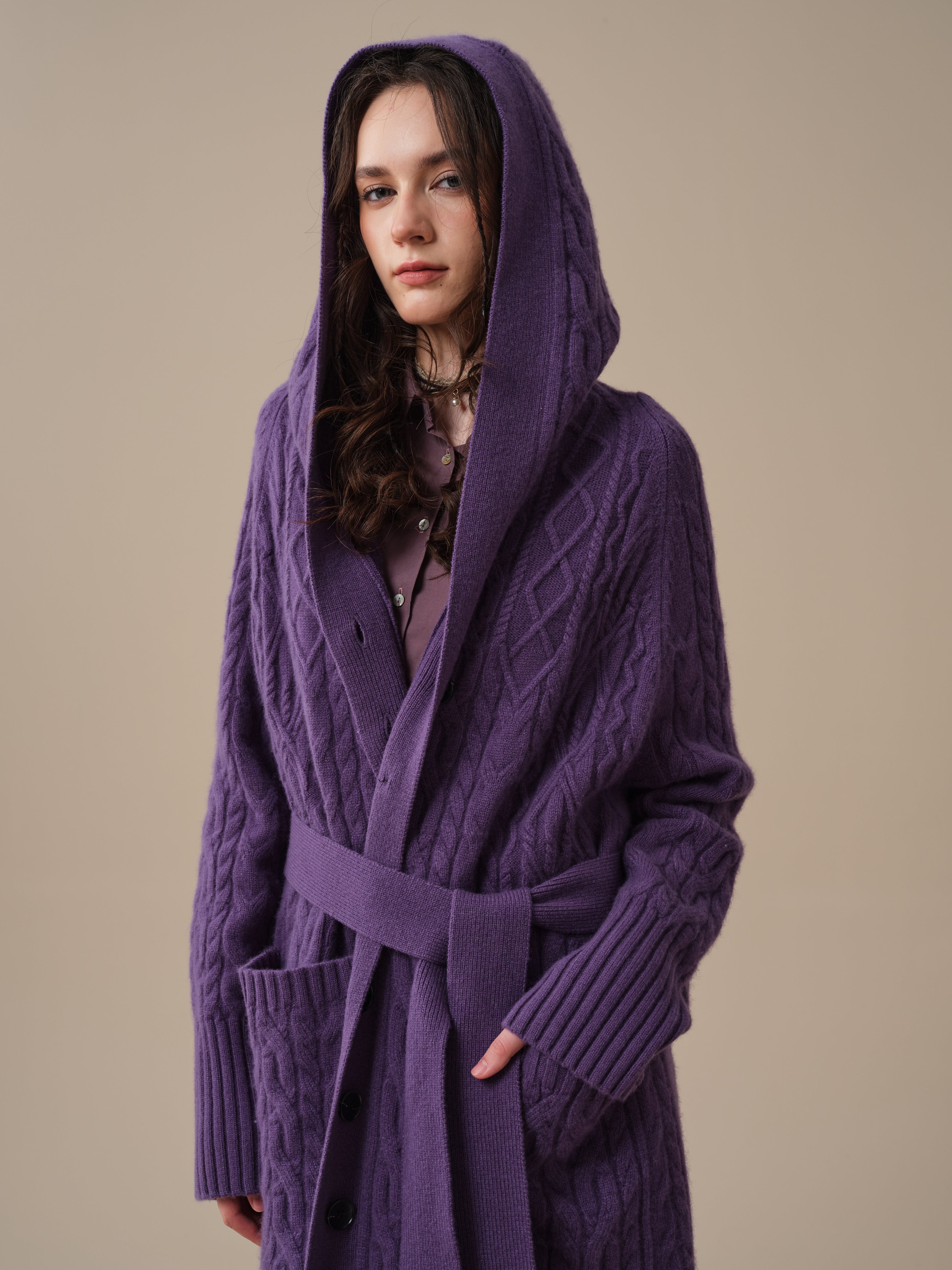 Hudson 15 | 100% wool hooded cardigan coat