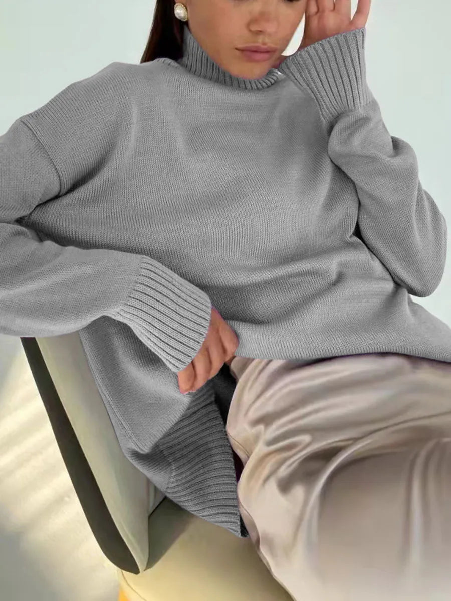 Turtleneck knitted padded loose sweater
