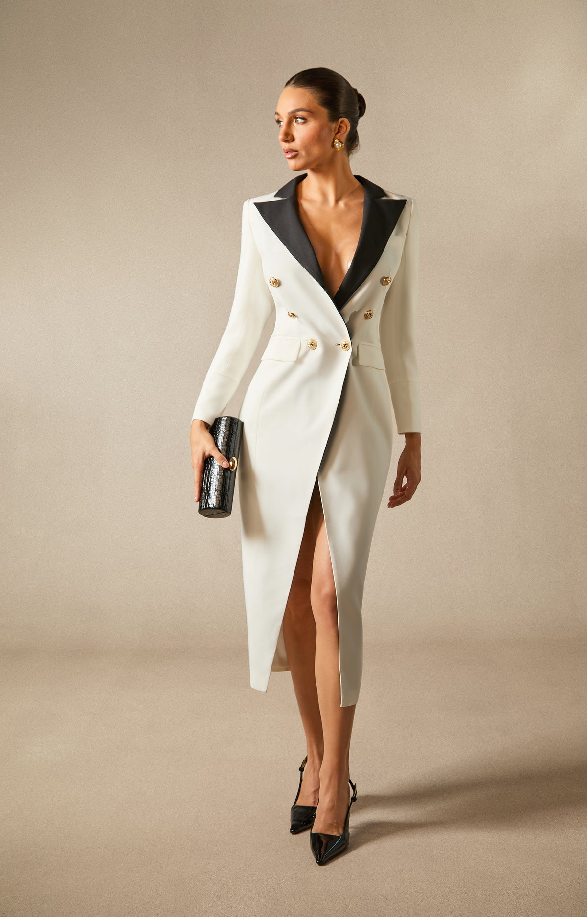 Silas Colorblock Tuxedo Maxi Blazer Dress