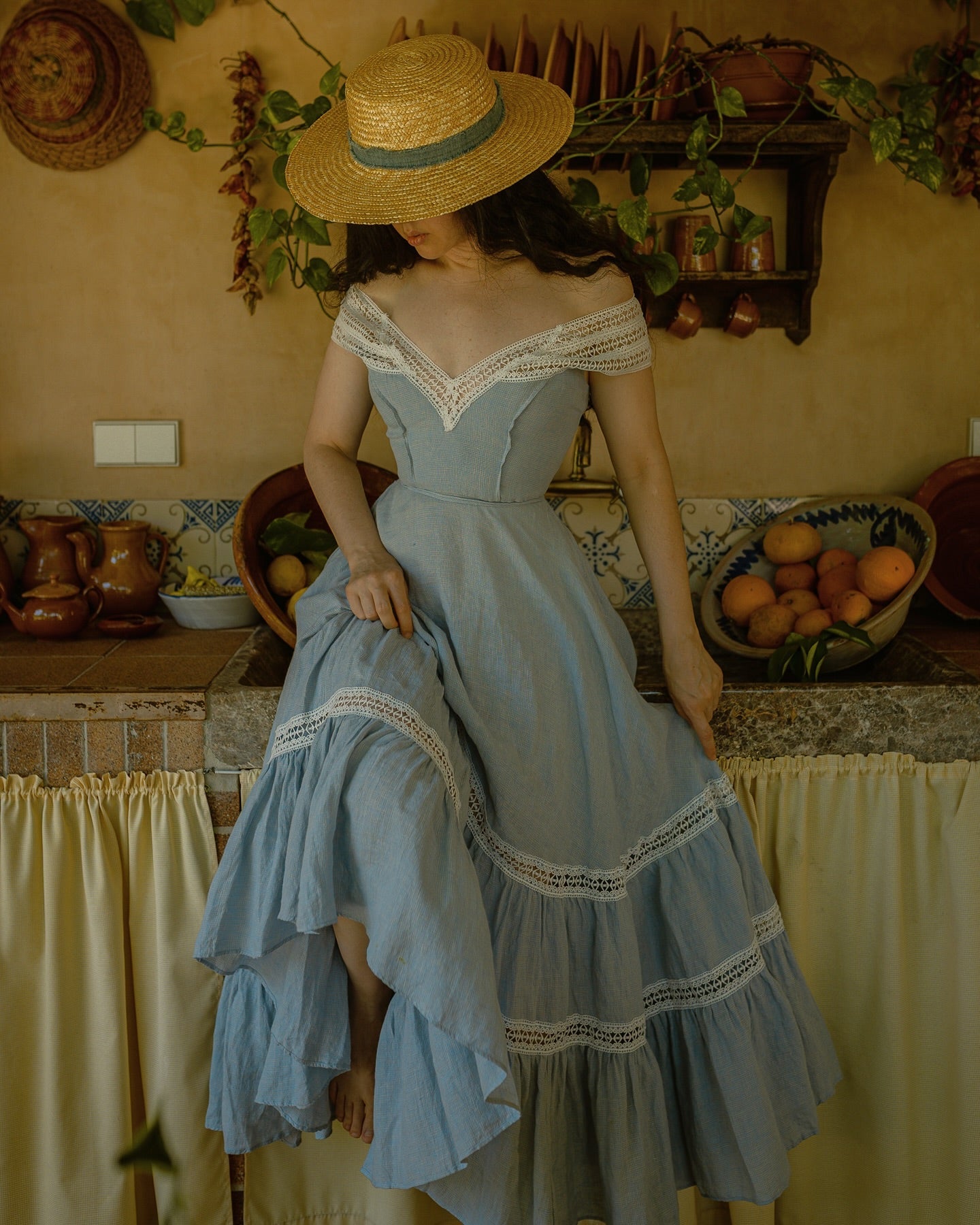 Cherry Tree 25 | Lace Linen flared dress