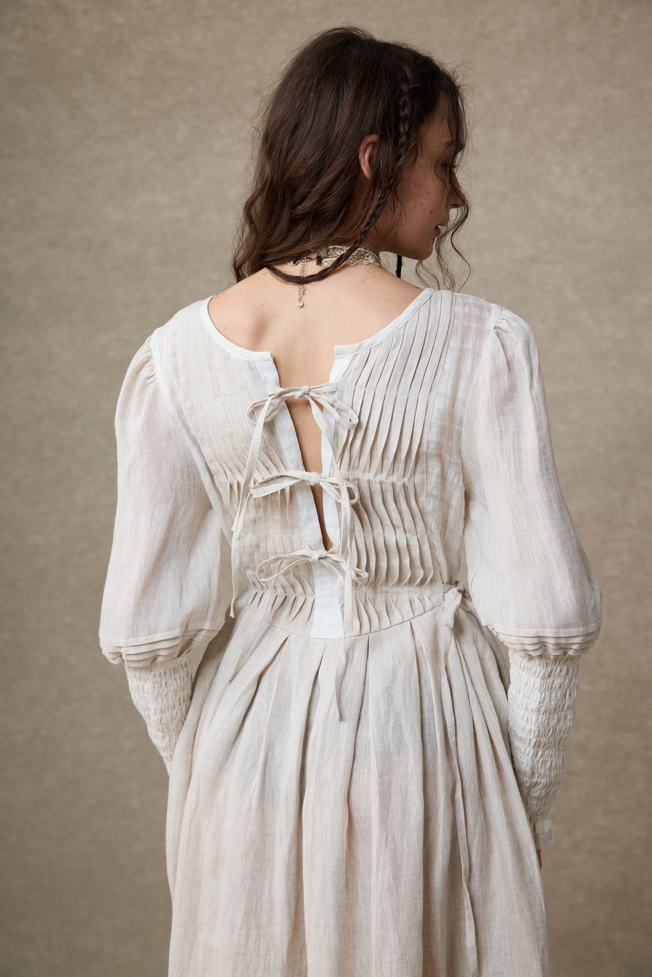 Eliana 15 | Pintucked Patchwork Linen Dress
