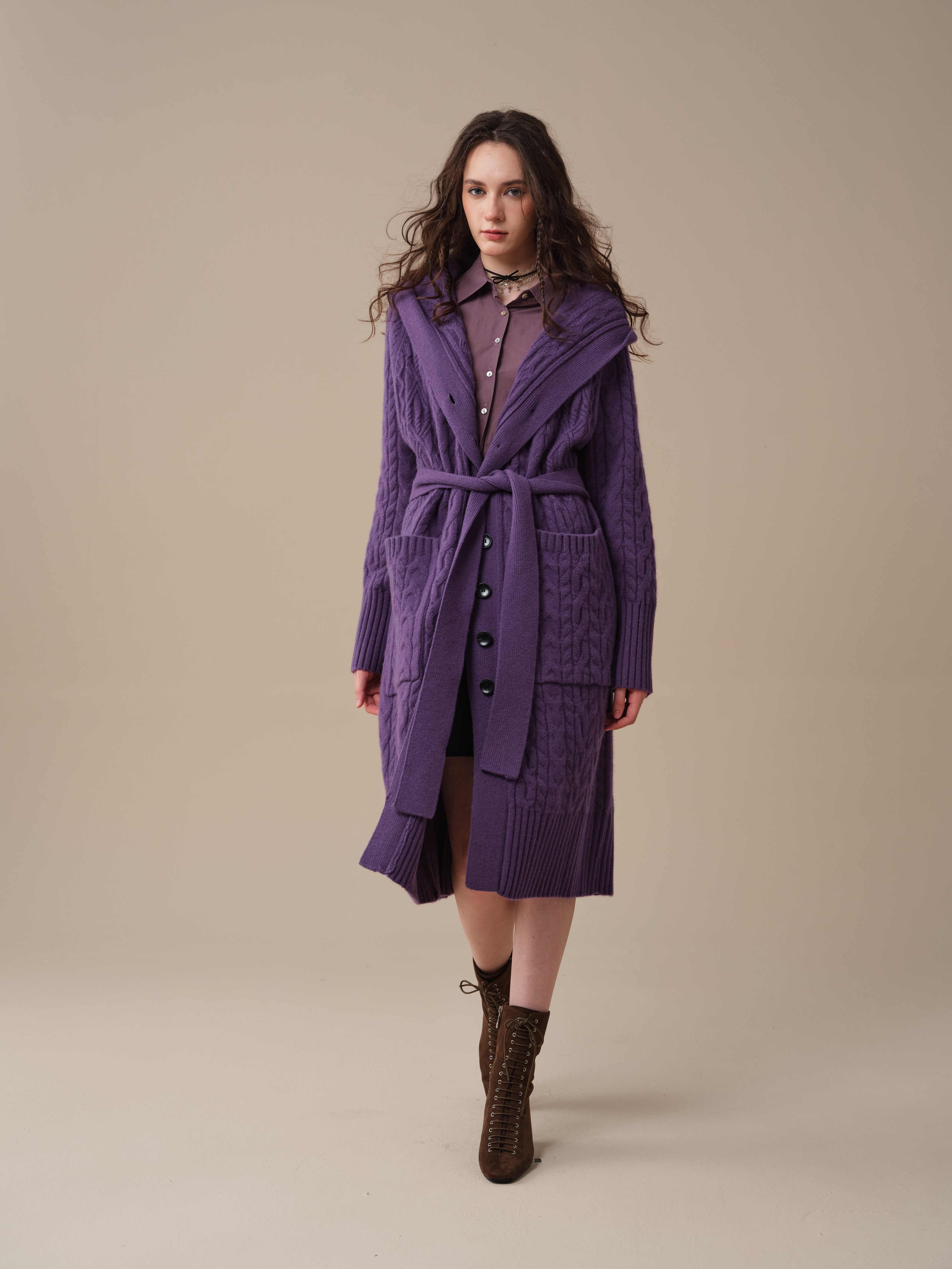 Hudson 15 | 100% wool hooded cardigan coat