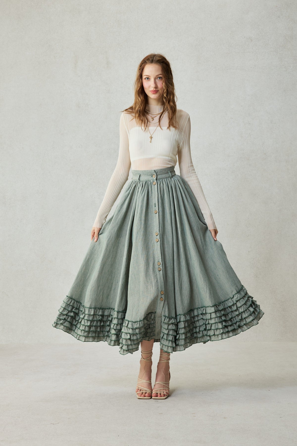 Dorothy 27 | Ruffled maxi linen skirt