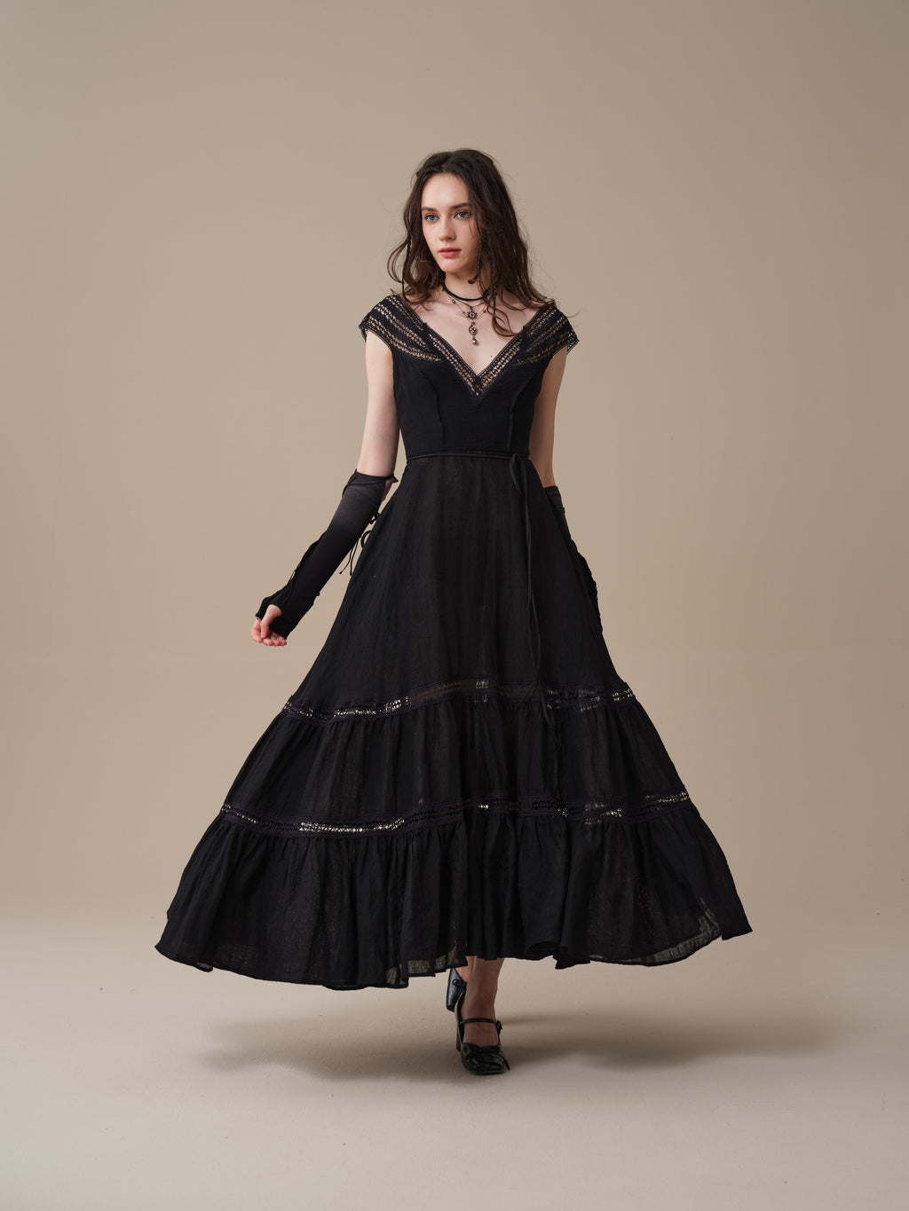 Cherry Tree 25 | Lace Linen flared dress