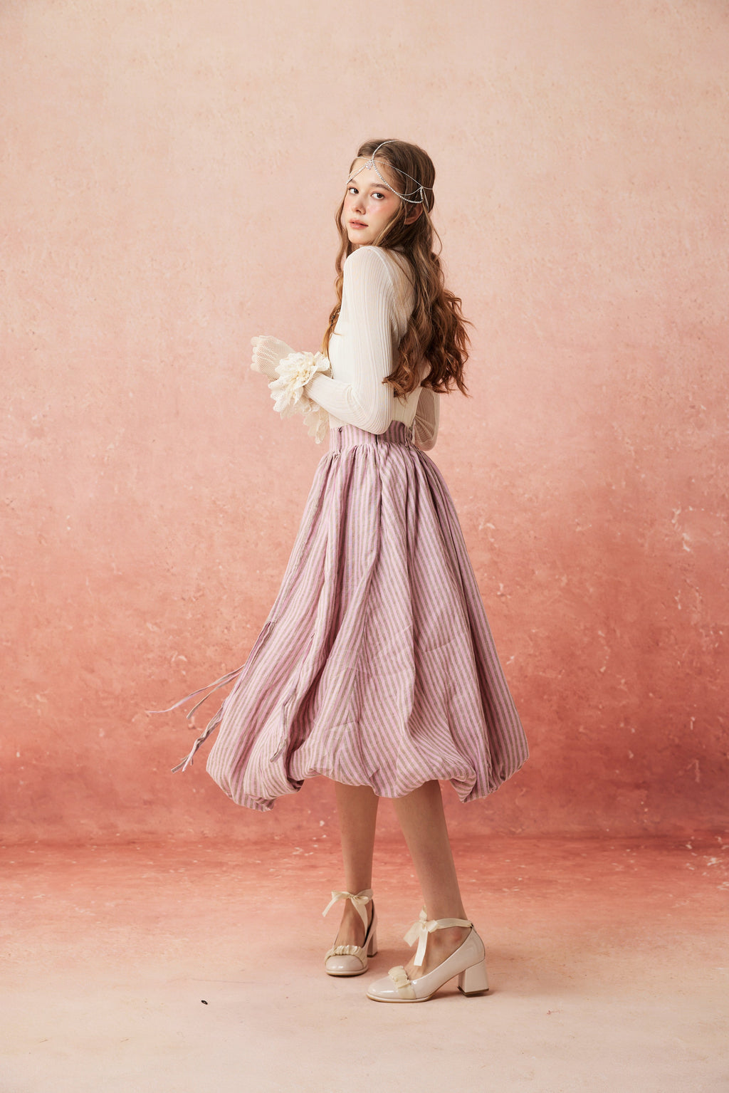 Camellia Bubble 22 | Drawstring Bubble Linen Skirt