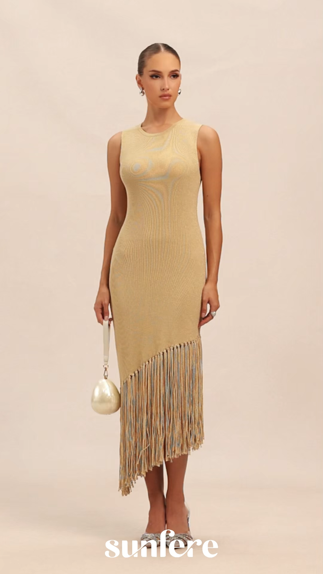 Easily Gorgeous Beige Fringe Knit Midi Dress