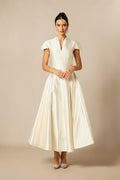 Tiana Cap Sleeve V-Neck Satin Midi Dress