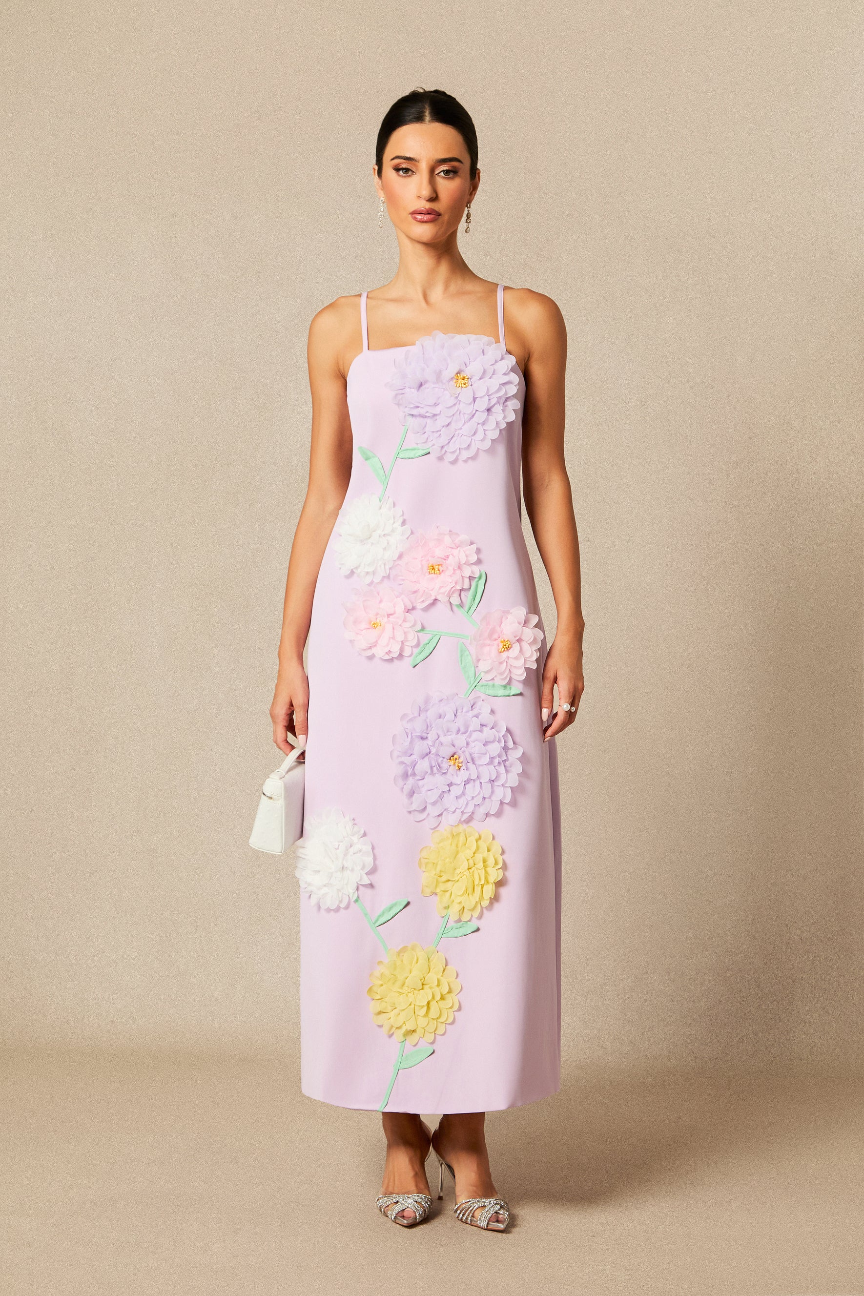 Louisa Floral Applique Spaghetti Straps Maxi Dress