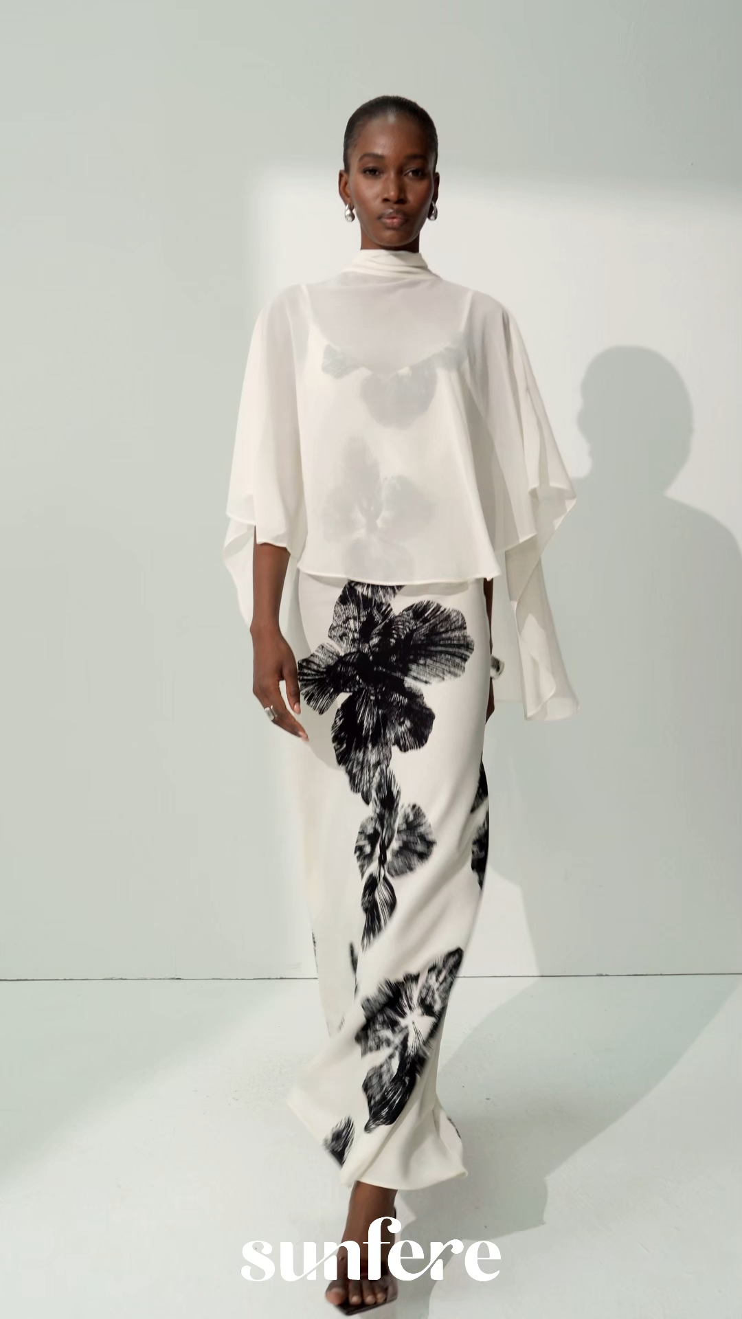 Classic Bloom White Sheer Blouse & Floral Print Dress Set