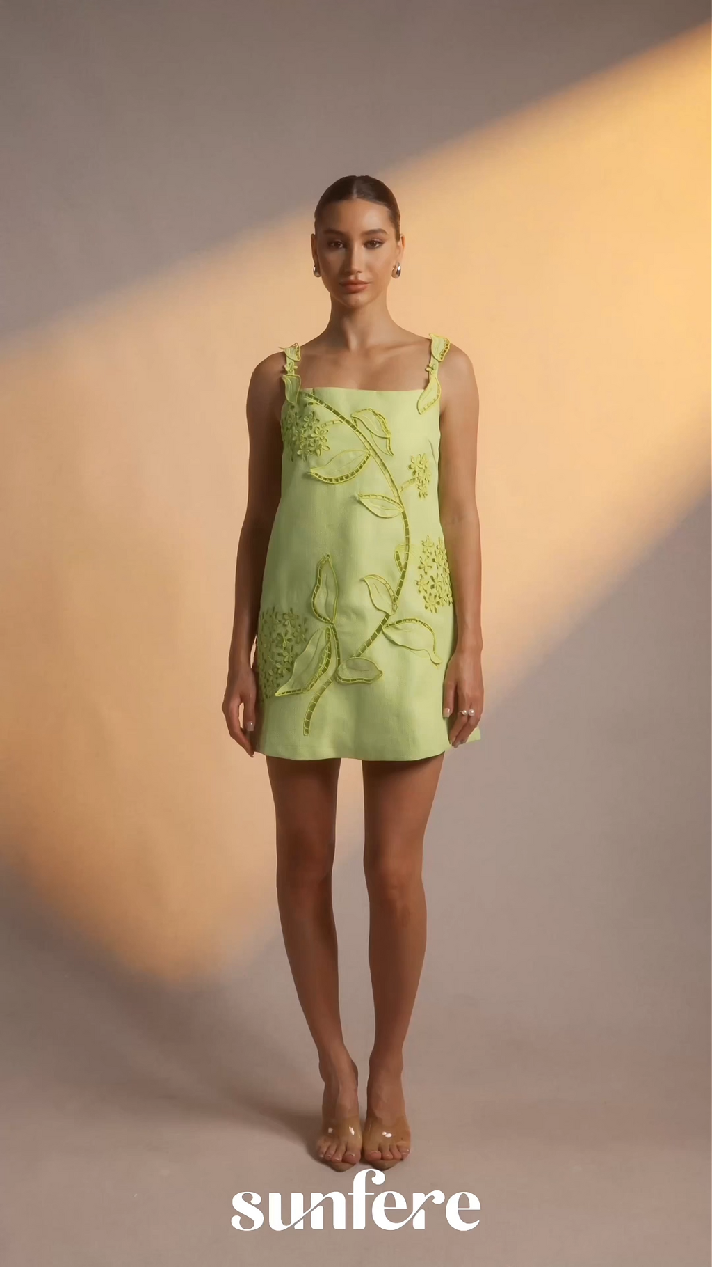 Feeling Fresh Light Green Floral Embroidered Sleeveless Mini Dress
