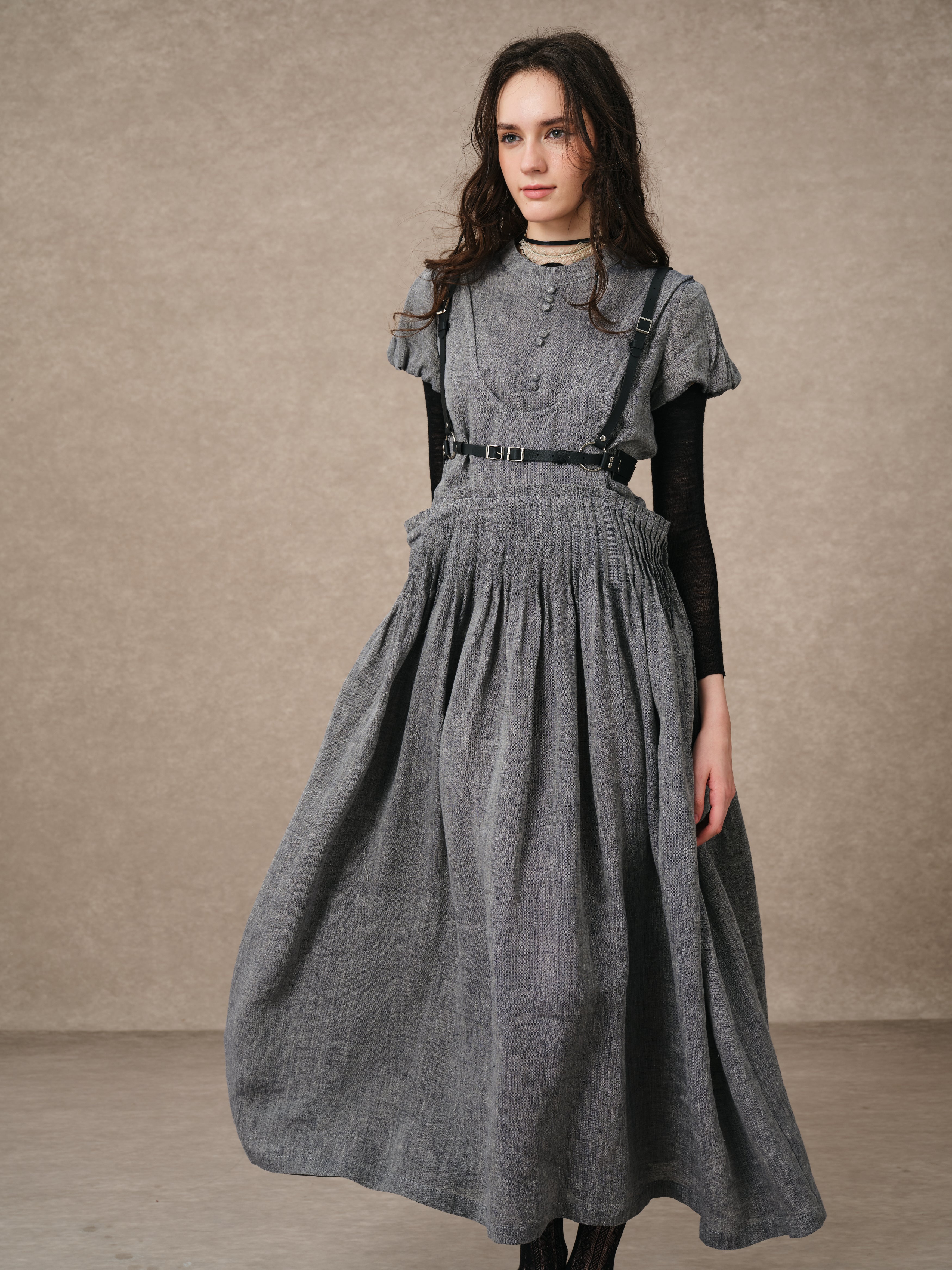 Thistle 09 | Smocked Bib Linen Midi Dress