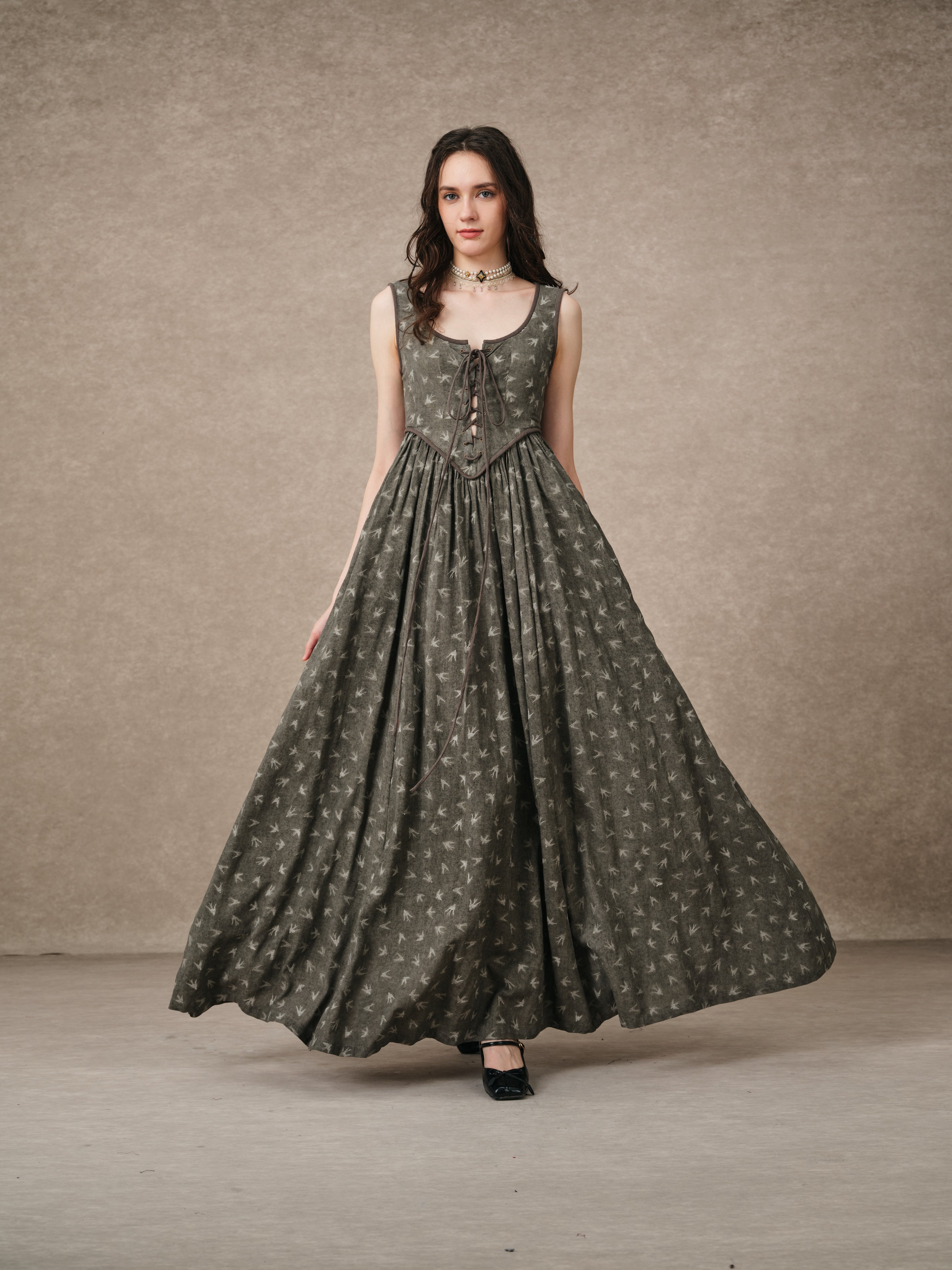 Anis 23 | Lace-up Jacquard Linen Corset Dress