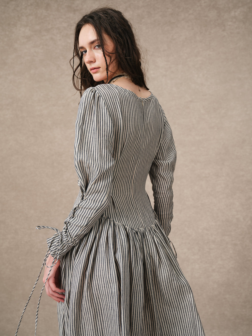 Clara 08 | Buckled Corset Striped Linen Dress