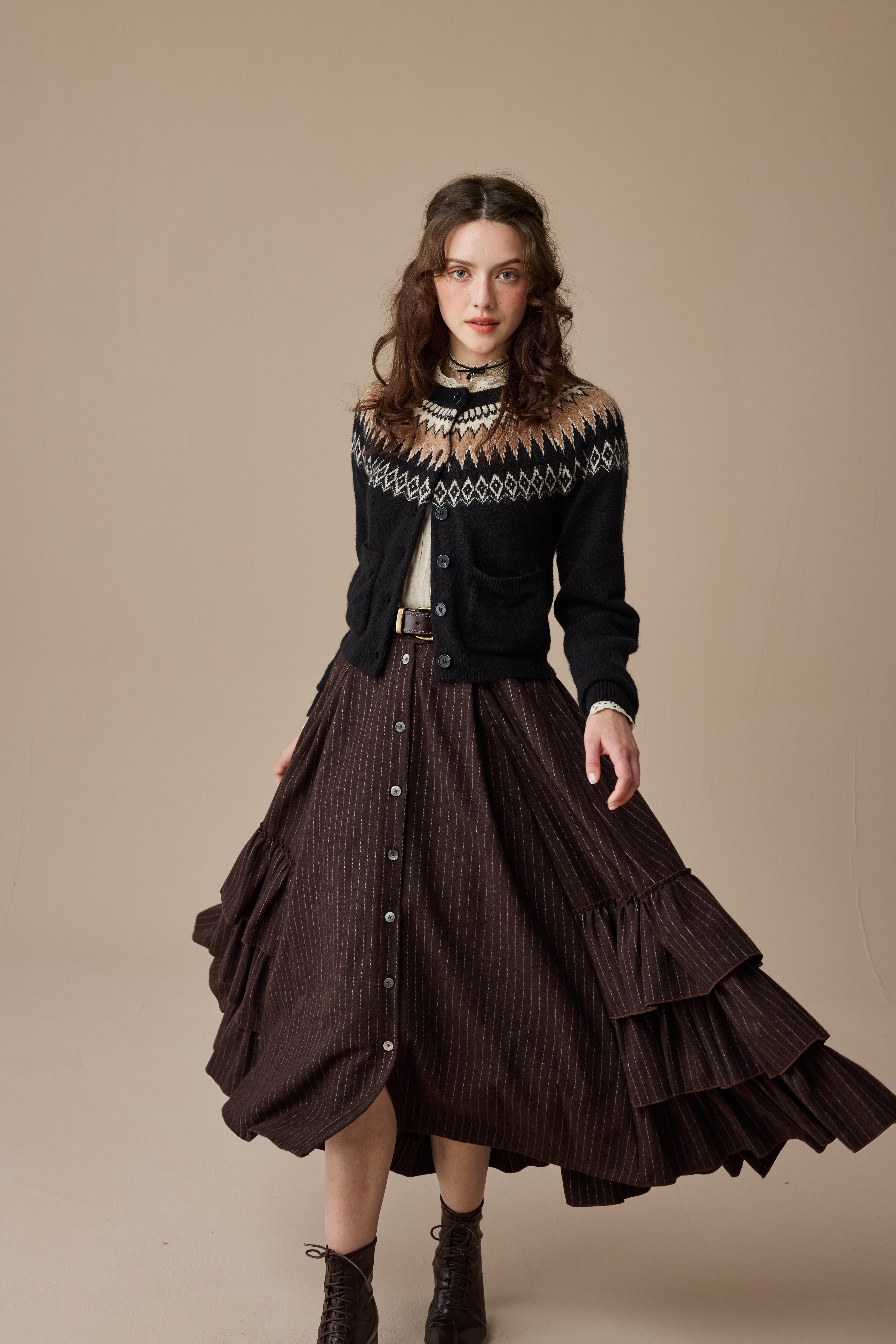 Kaite 18 |ruffled maxi wool skirt