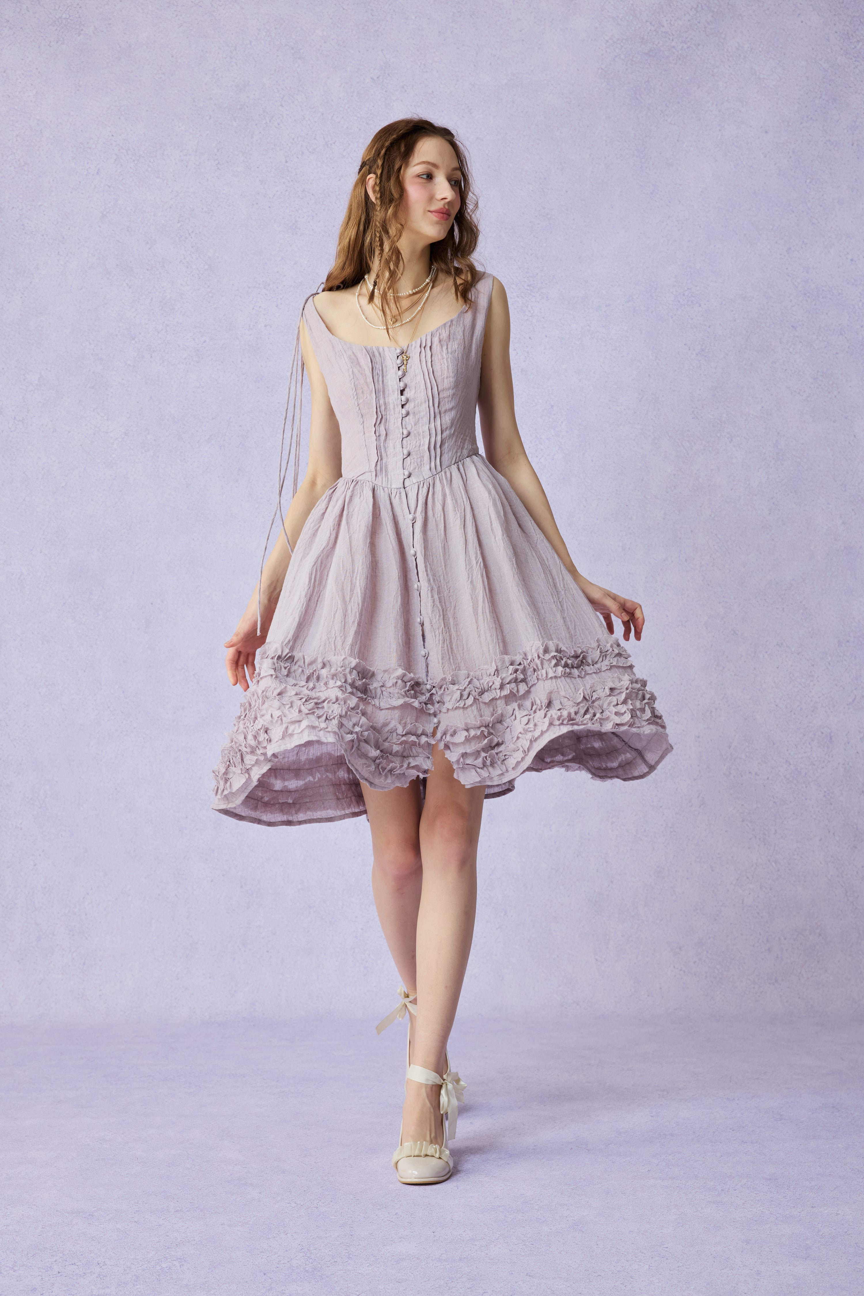 Wearable Poetry 17 | Ruffled linen dress & skirt （2 pieces)