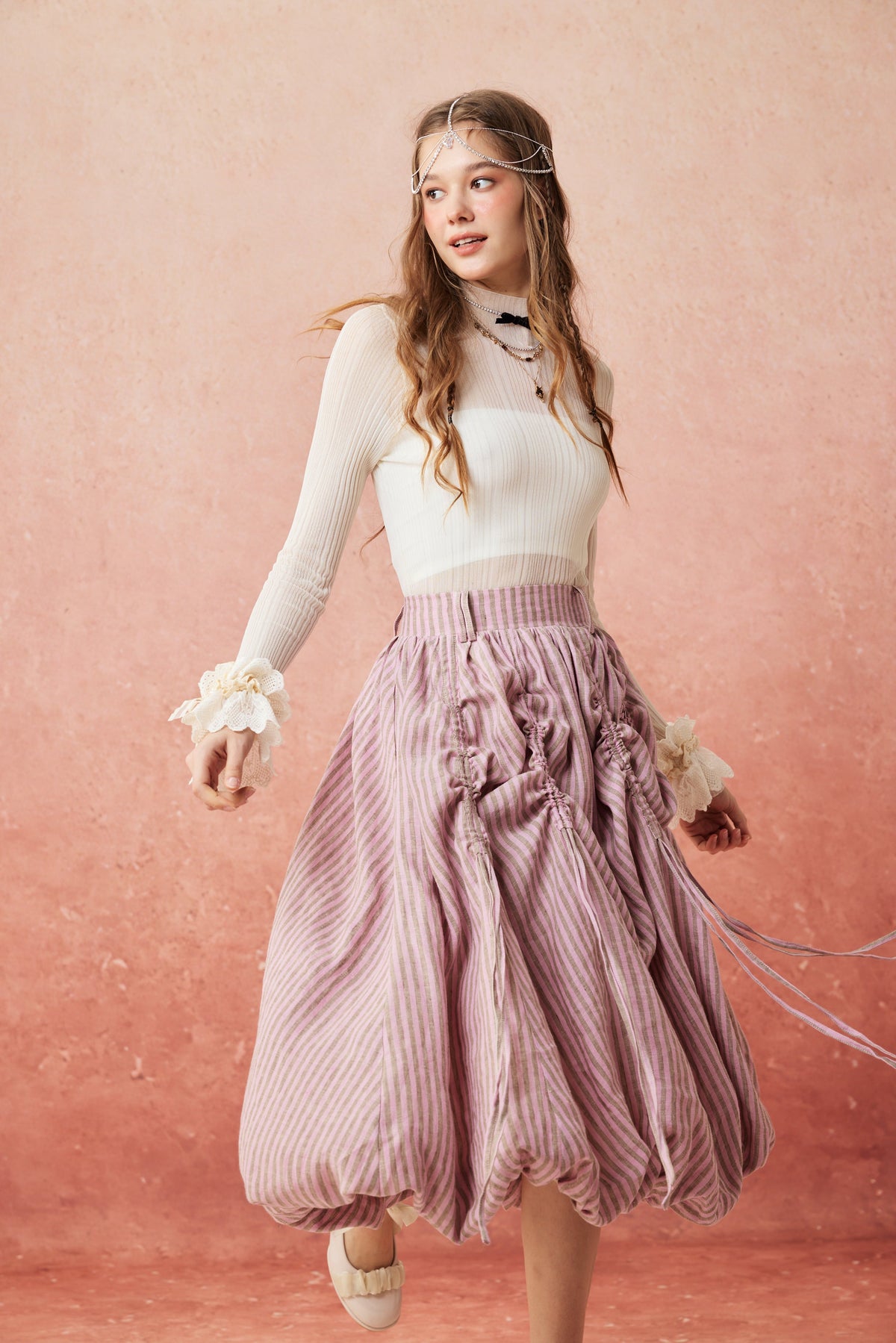 Camellia Bubble 22 | Drawstring Bubble Linen Skirt