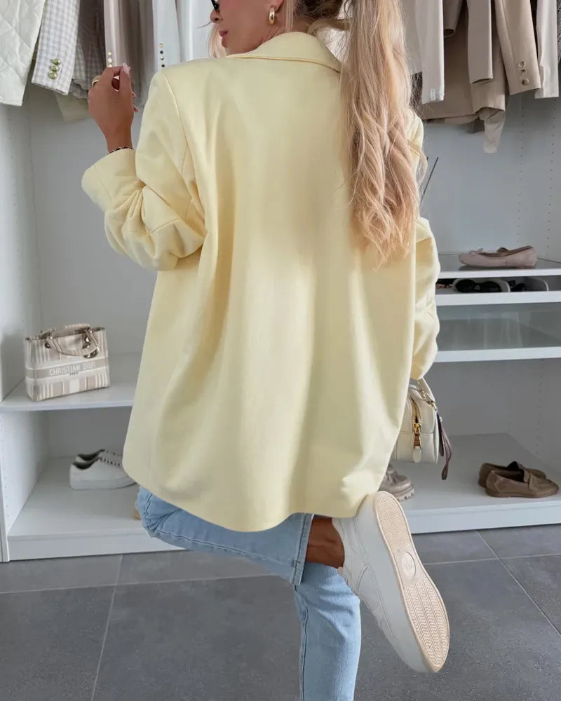 Fashionable Lapel Blazer & Lemon Overskirt Two-Piece Set