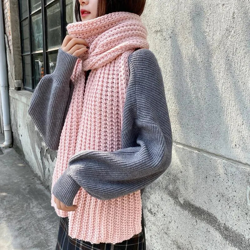 Winter Thick Warm Knitted Khaki Kadies Scarves Korean Yellow Female Knitting Scarf
