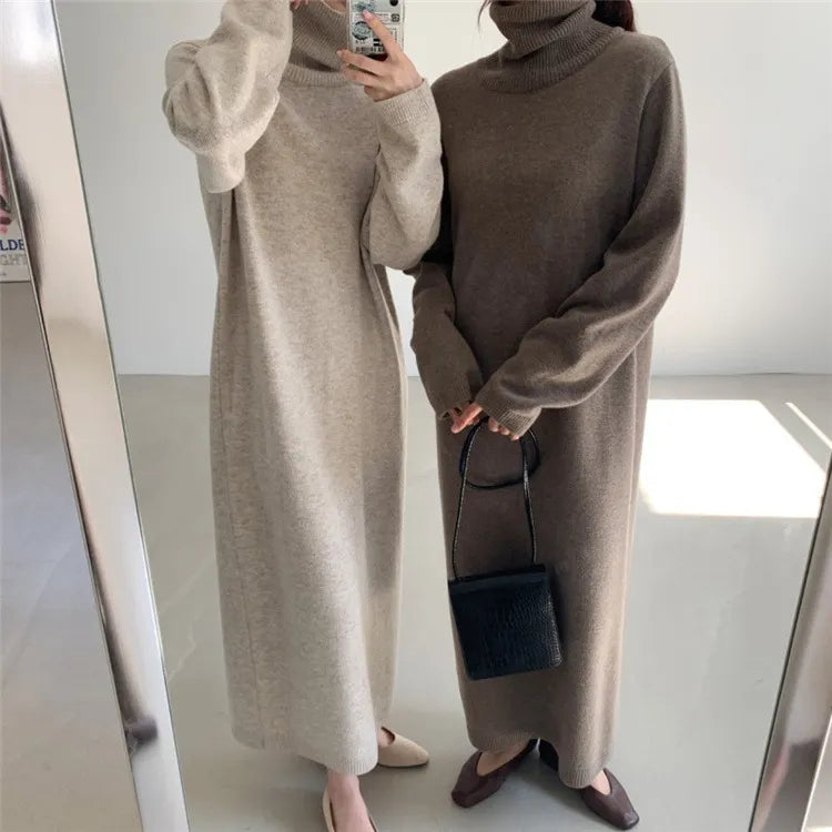 Easy-Fitting Turtleneck Sweater Dress