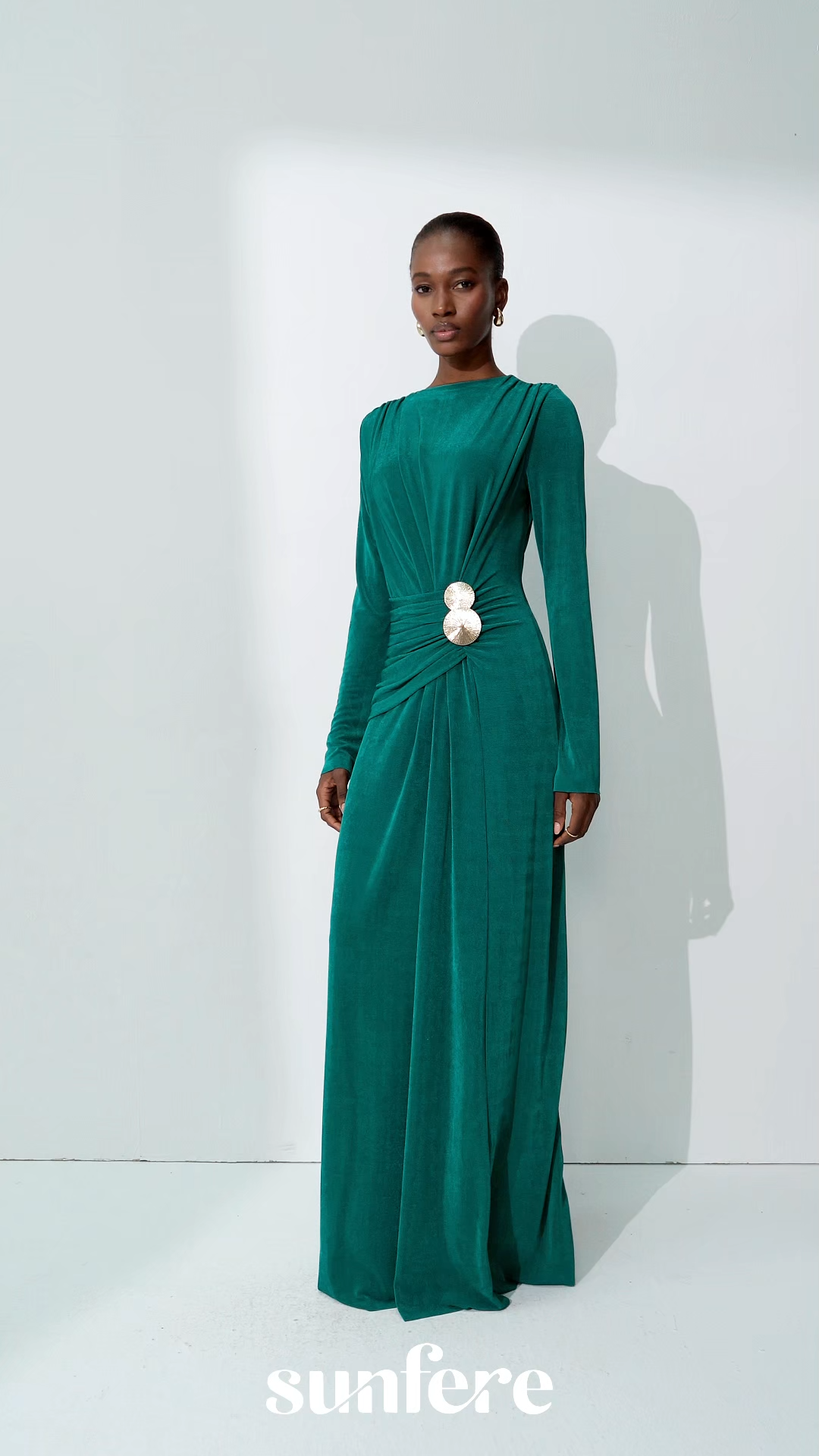 Serenade Me Green Long Sleeve Ruched Maxi Dress