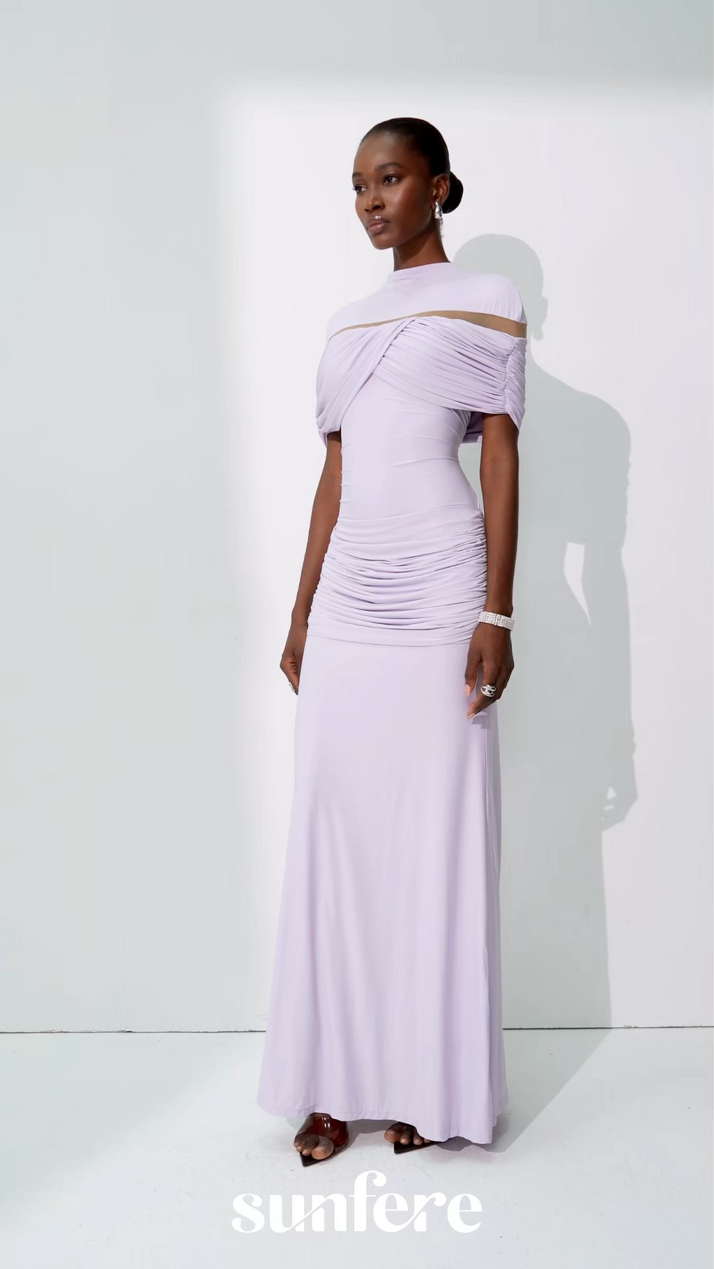 Softly Beautiful Purple Ruched Crisscross Knit Maxi Dress