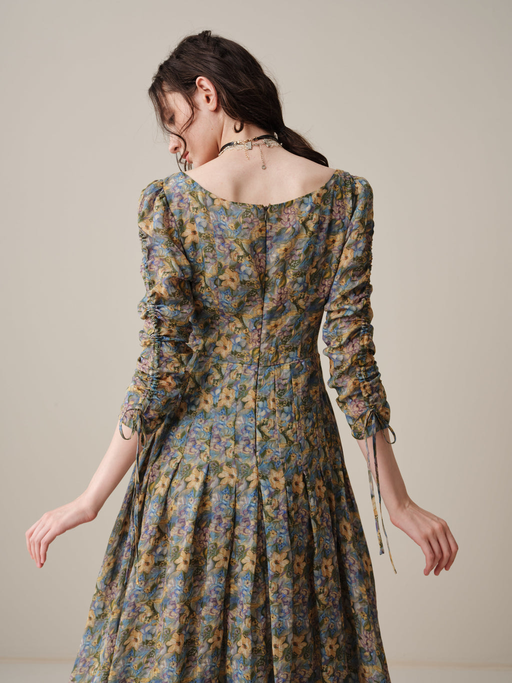 Emma 11 | Lace-Up Ruched Linen Maxi Dress