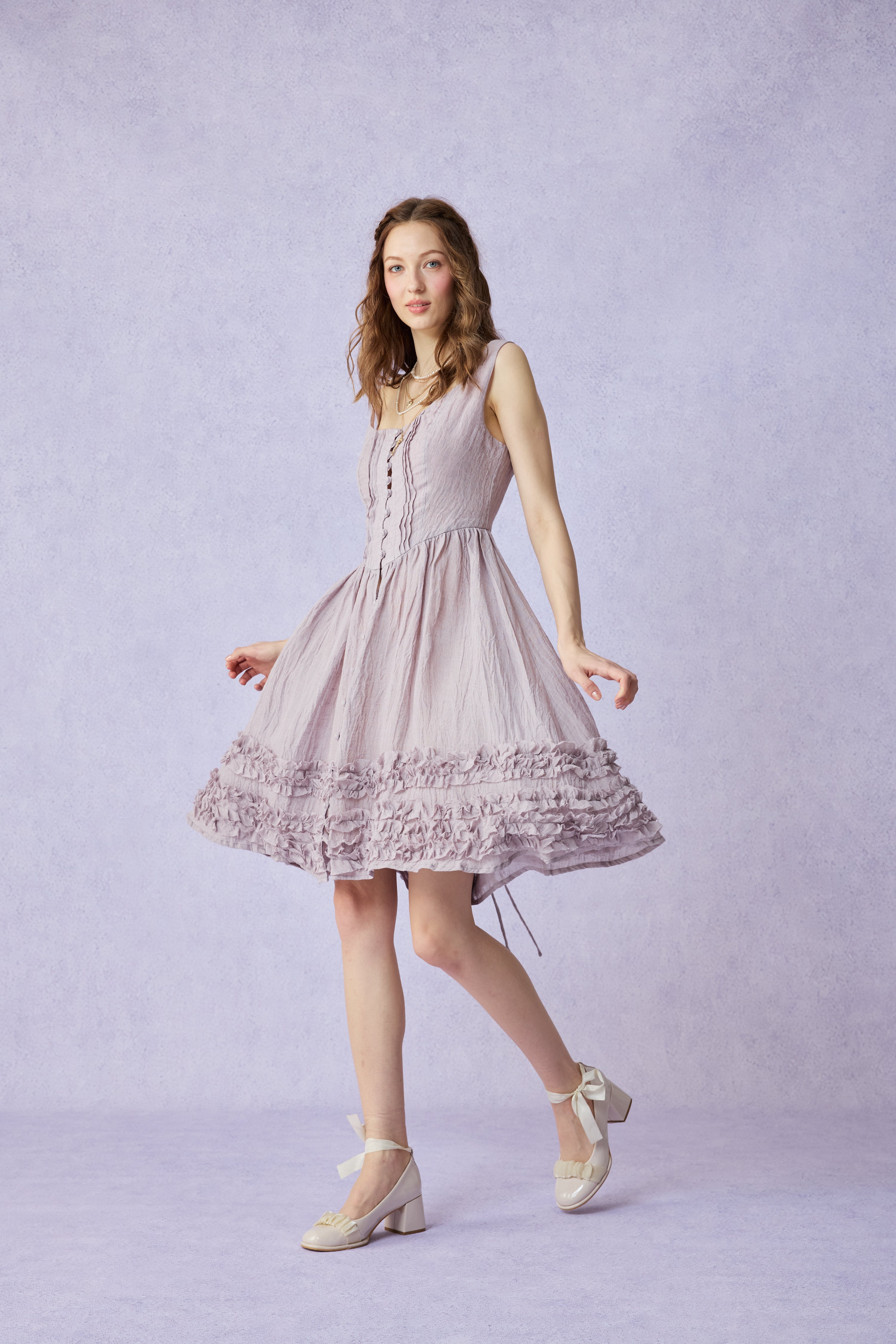 Wearable Poetry 17 | Ruffled linen dress & skirt （2 pieces)