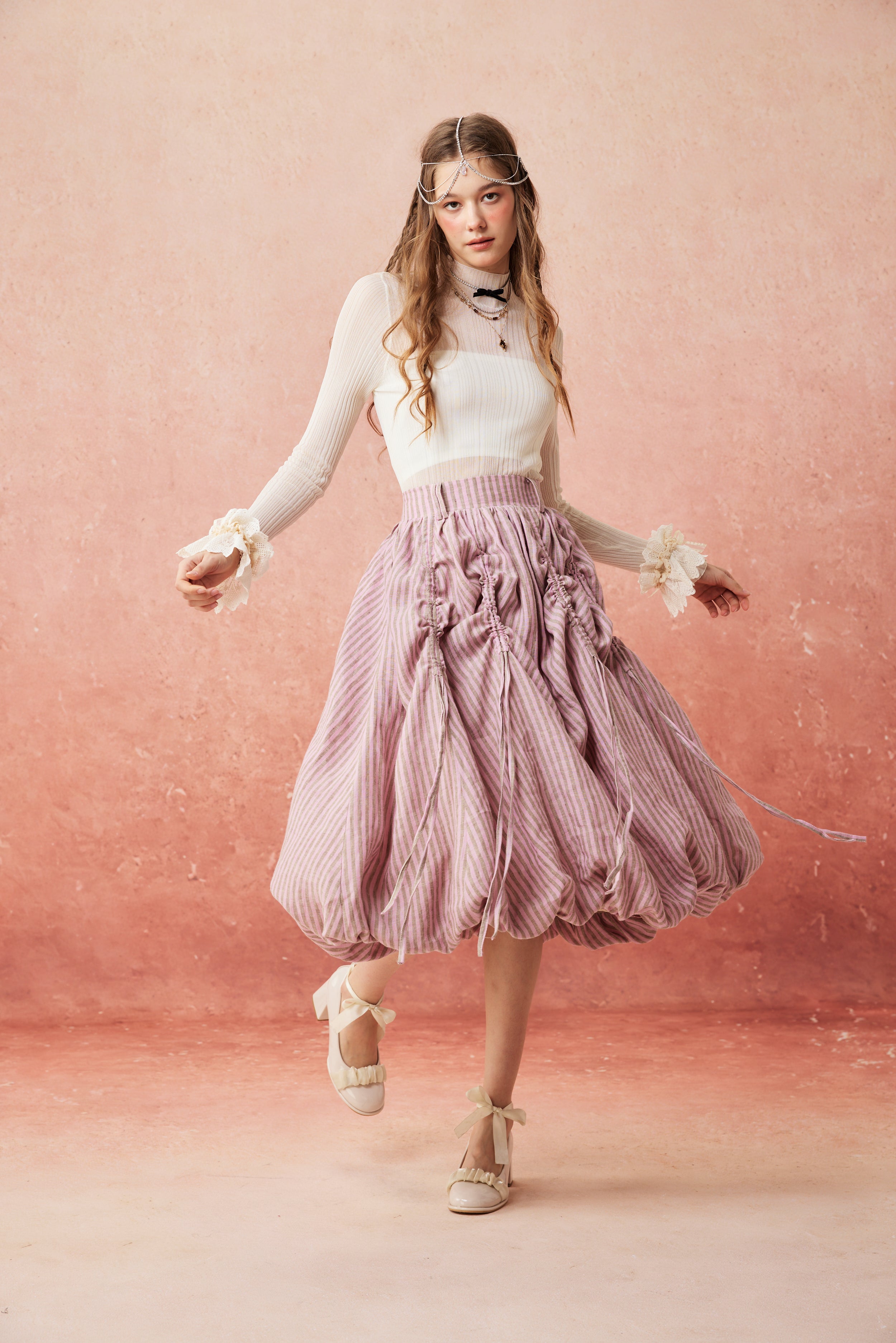 Camellia Bubble 22 | Drawstring Bubble Linen Skirt