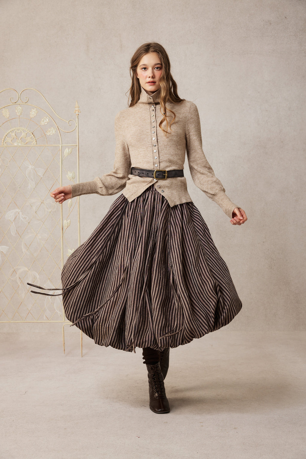 Camellia Bubble 22 | Drawstring Bubble Linen Skirt