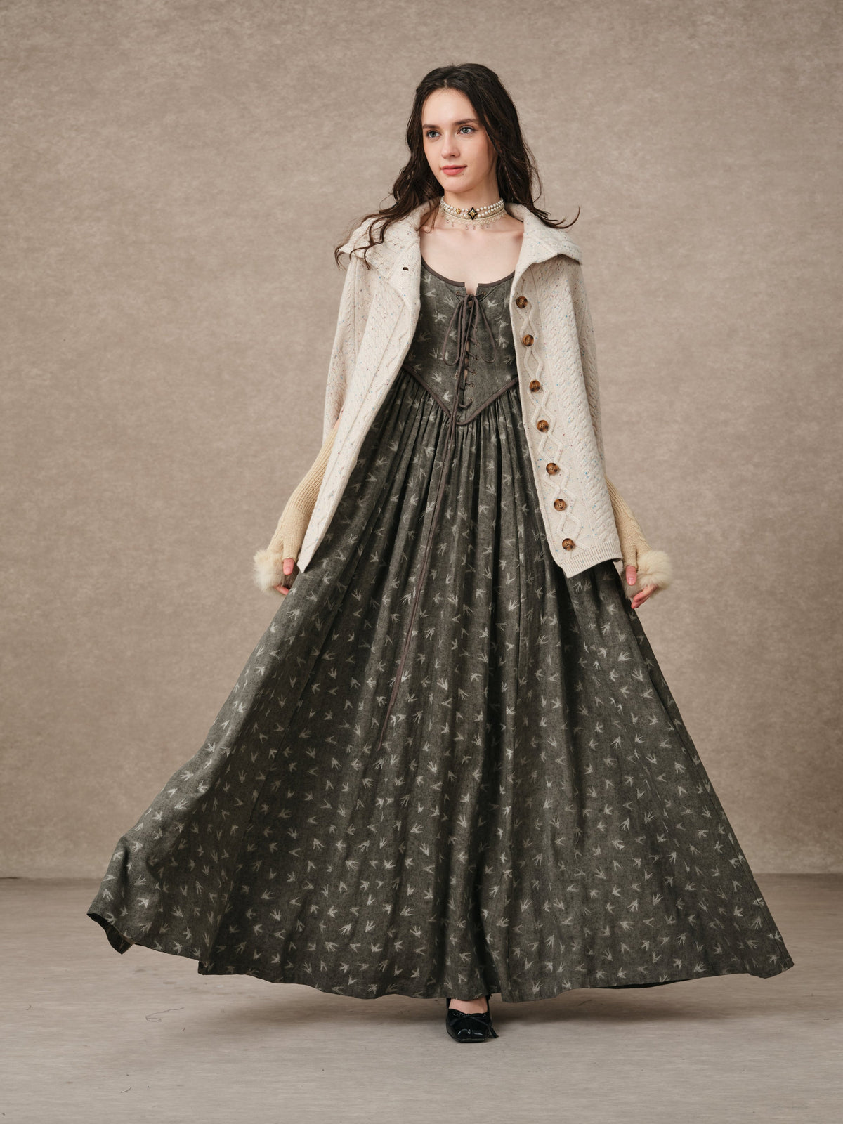 Anis 23 | Lace-up Jacquard Linen Corset Dress