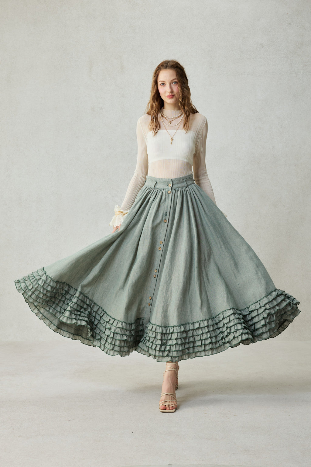 Dorothy 27 | Ruffled maxi linen skirt