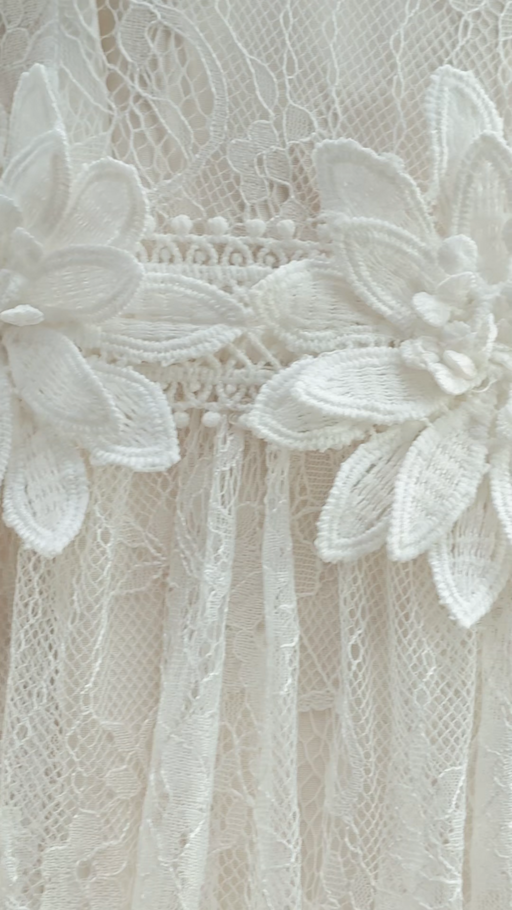 Bright Beauty White Floral Applique Sheer Lace Maxi Dress