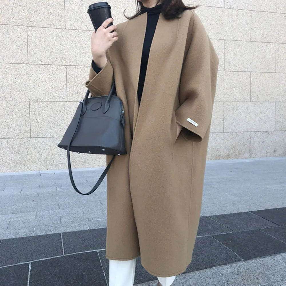 Elegant coat long solid color straight coat