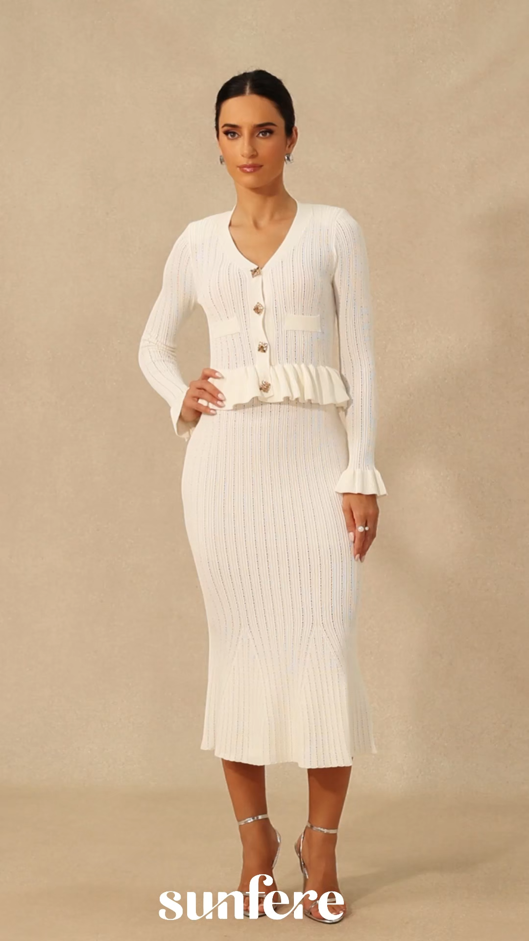Alice Ruffle Ribbed Knit Midi Dress