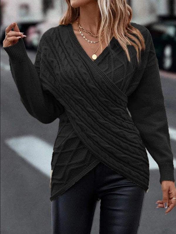 V-Neck Cross Jacquard Slim Fit Casual Sweater