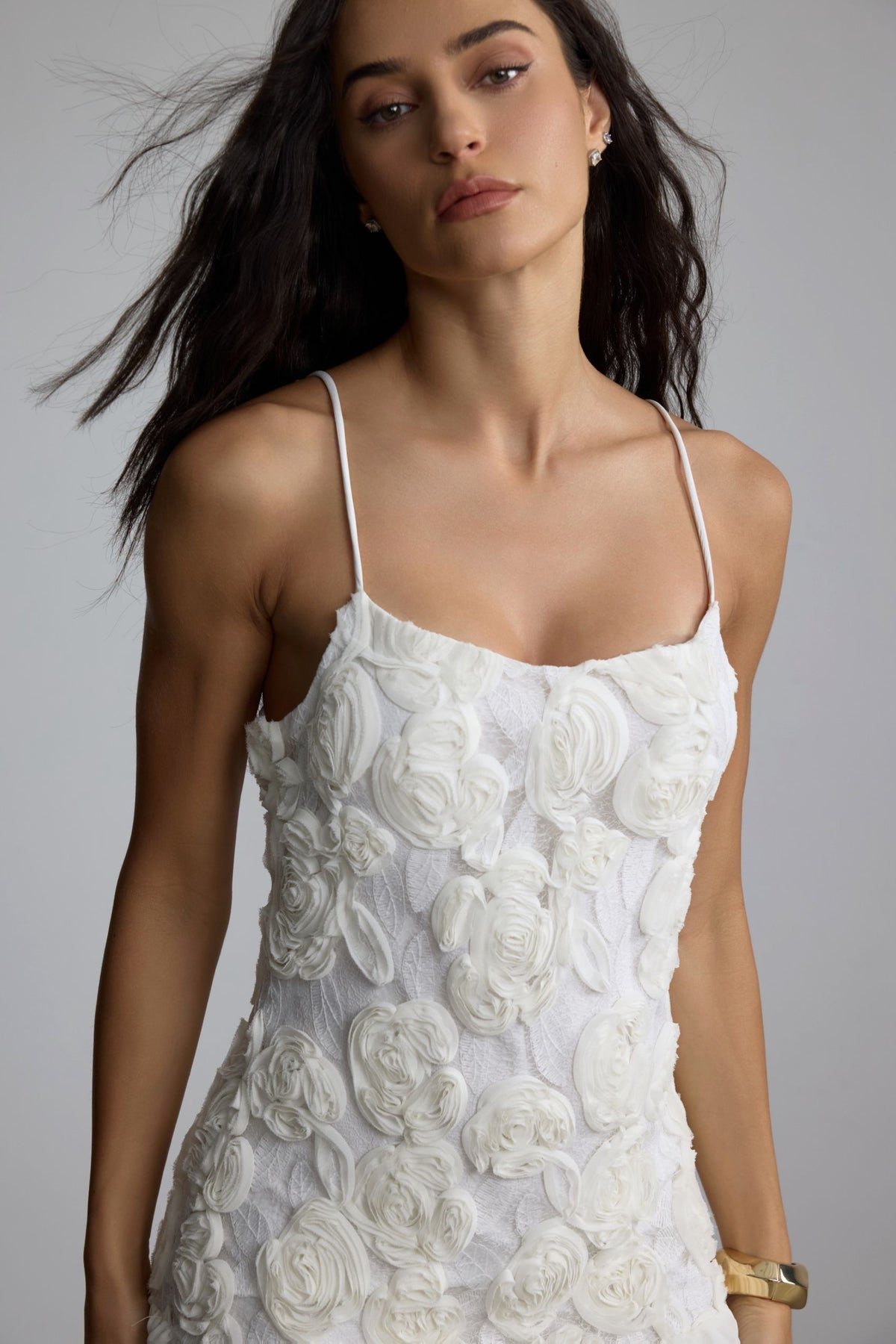 Beverly Floral Applique Pleated Chiffon Mini Dress