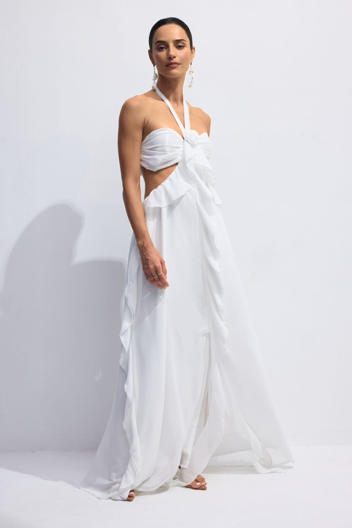 Maggie Halter Cut-Out Ruffle Maxi Dress
