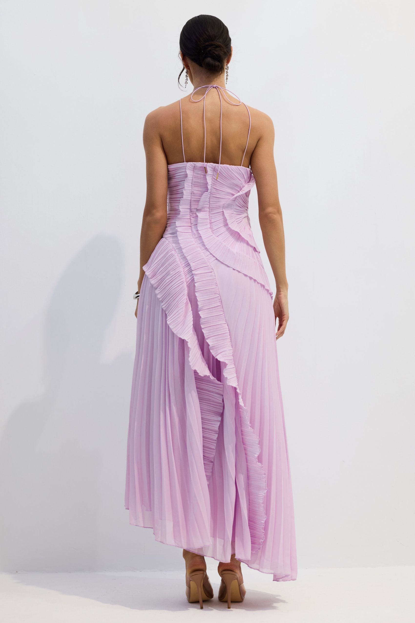 Nina Asymmetry Pleated Halterneck Midi Dress