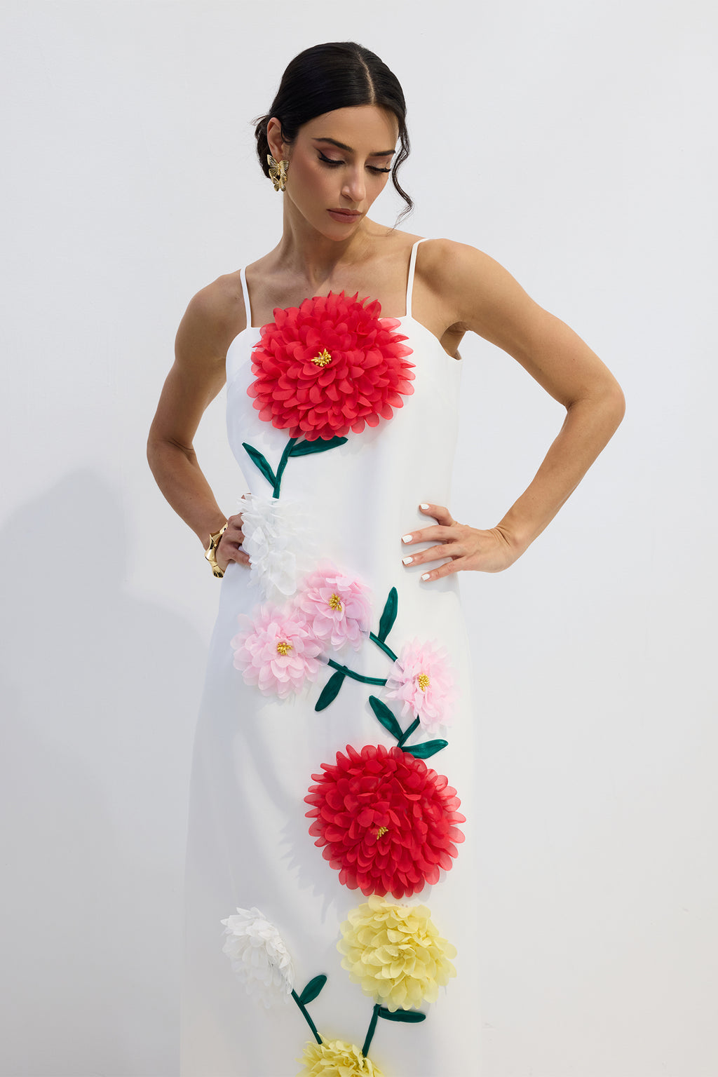 Louisa Floral Applique Spaghetti Straps Maxi Dress