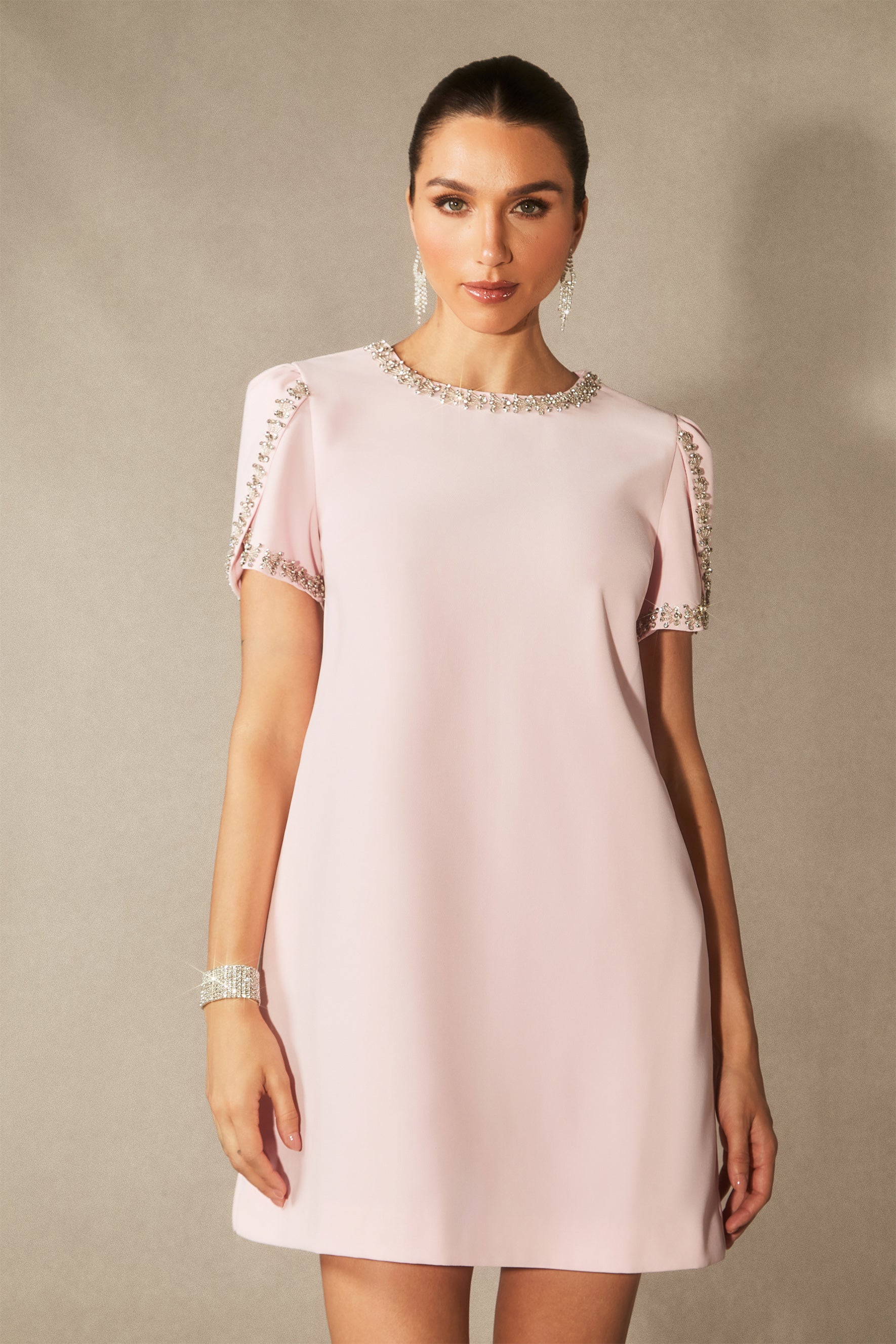Isabelle Crystal Embellished Short Sleeve Mini Dress