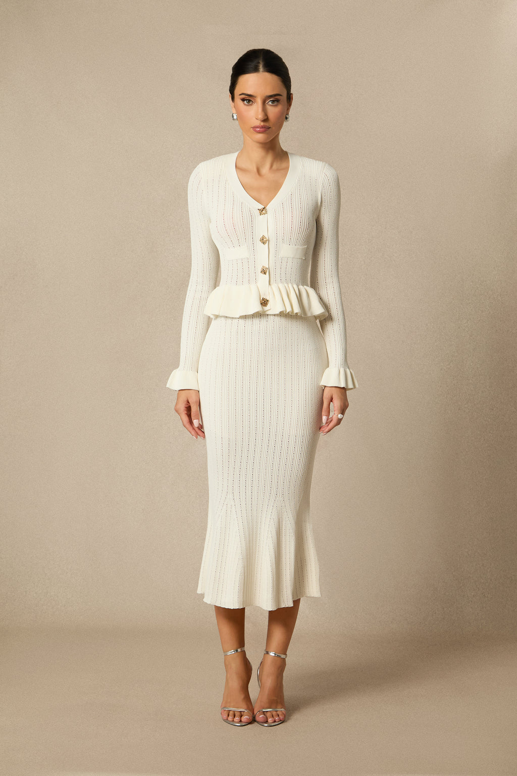 Alice Ruffle Ribbed Knit Midi Dress
