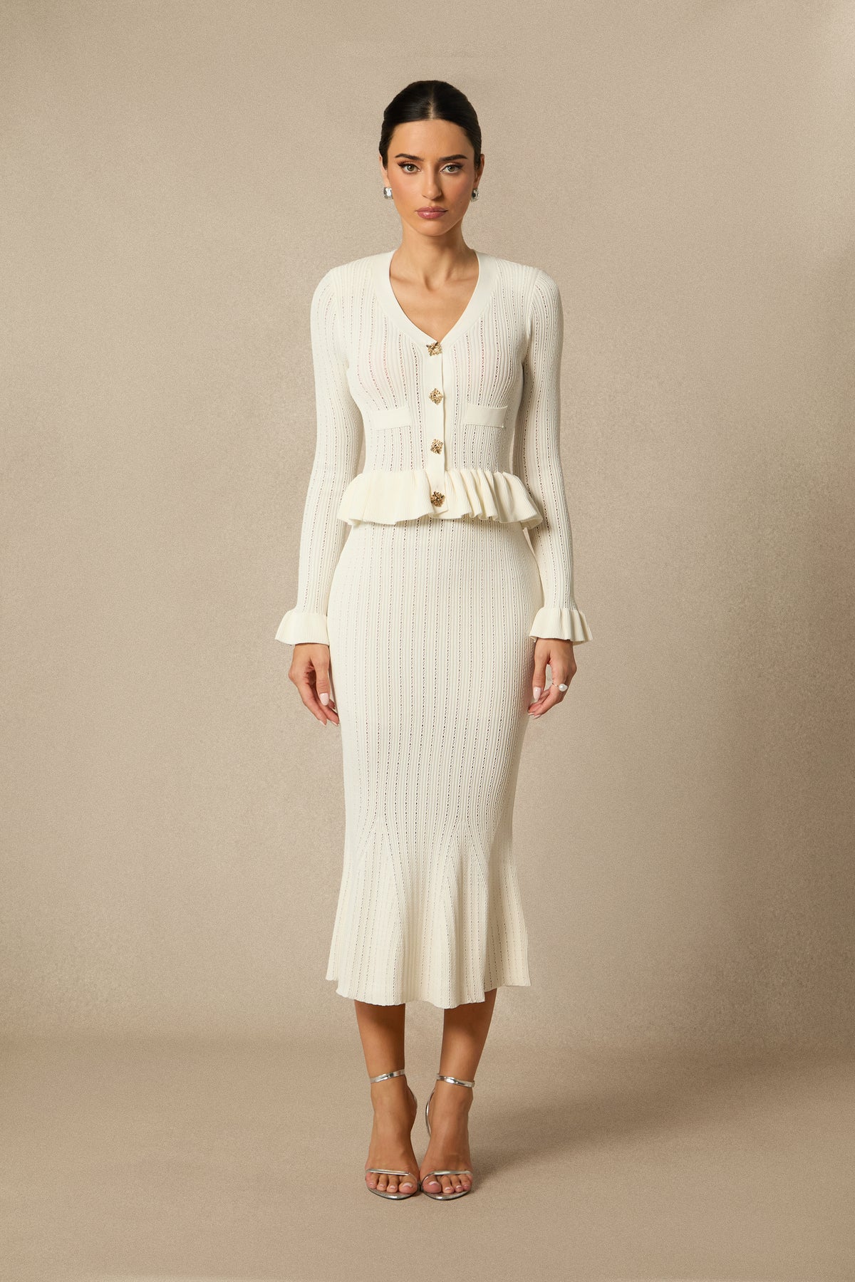 Alice Ruffle Ribbed Knit Midi Dress