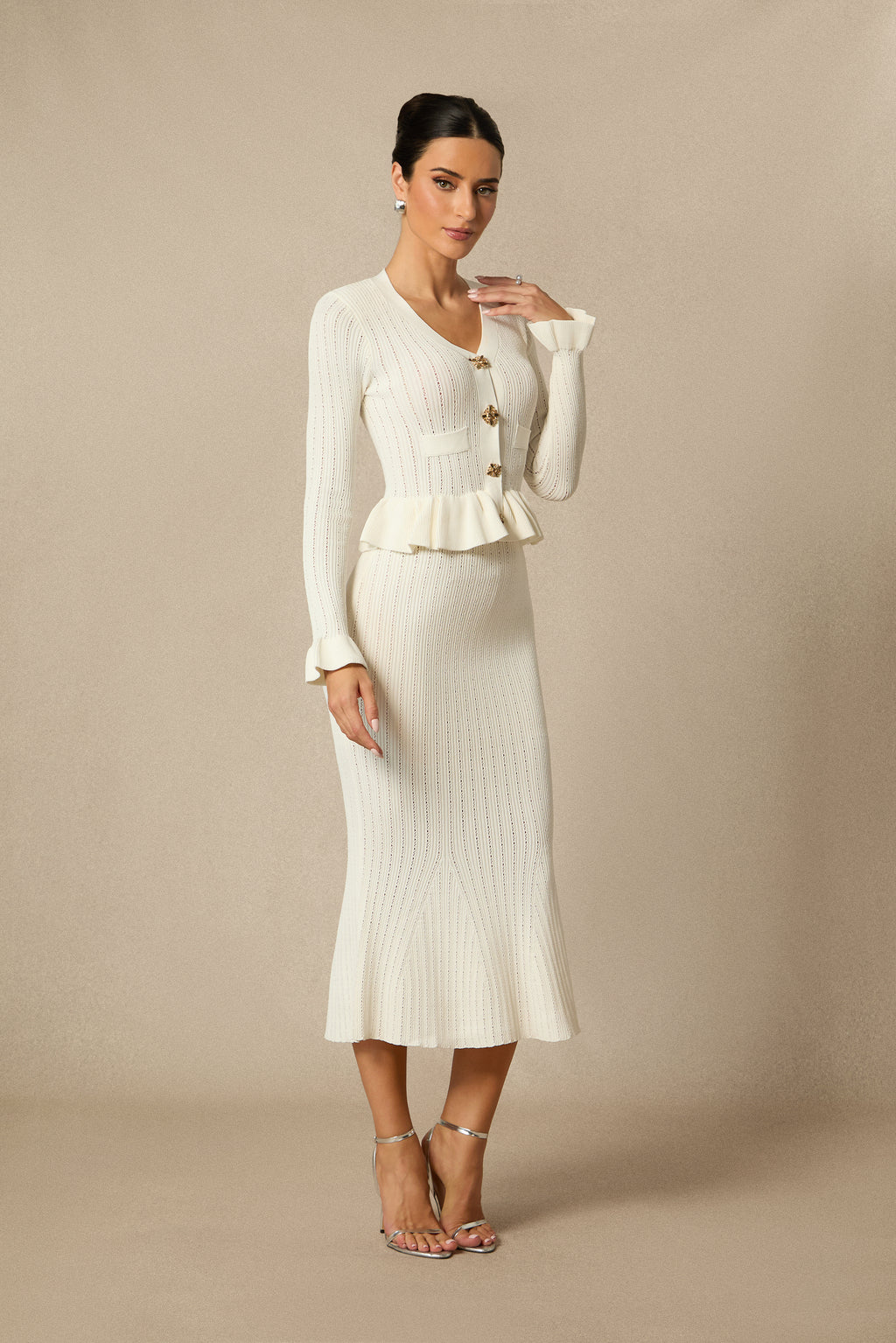 Alice Ruffle Ribbed Knit Midi Dress