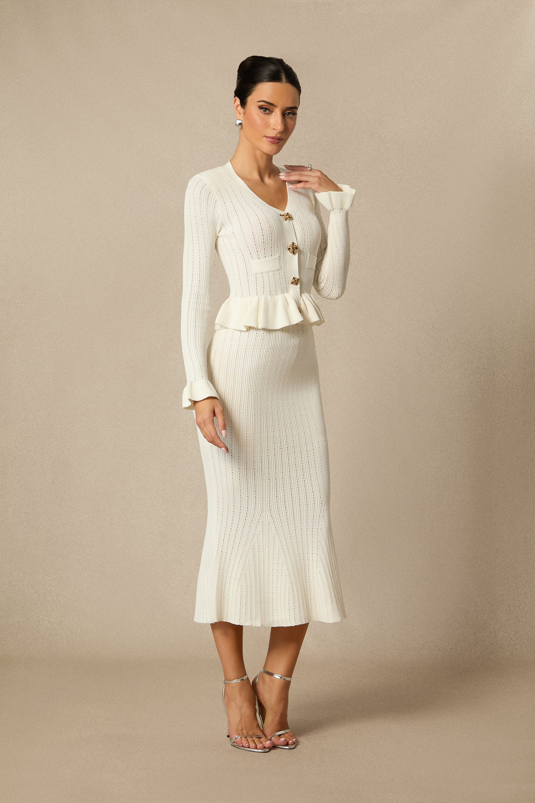 Alice Ruffle Ribbed Knit Midi Dress