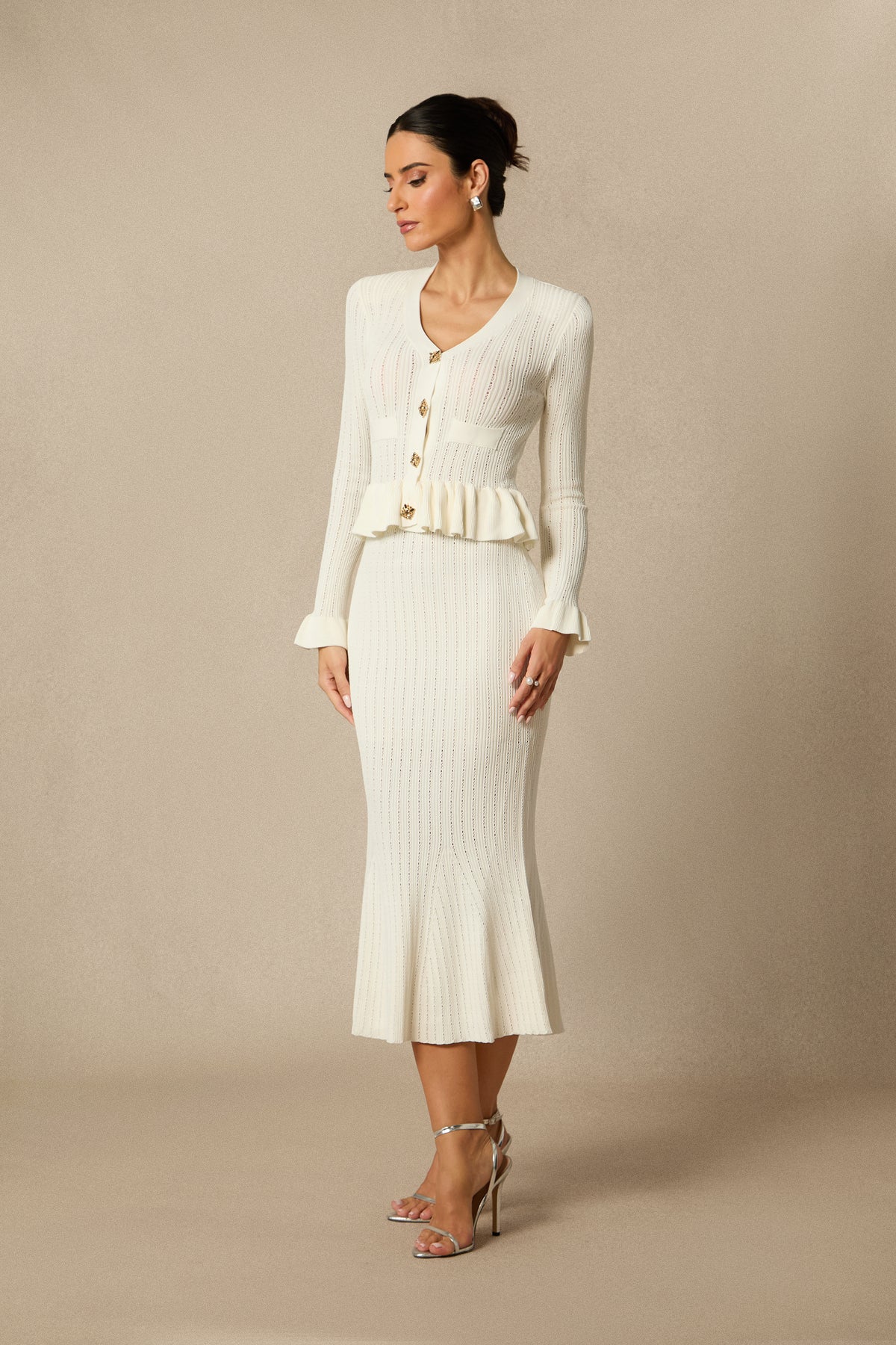 Alice Ruffle Ribbed Knit Midi Dress