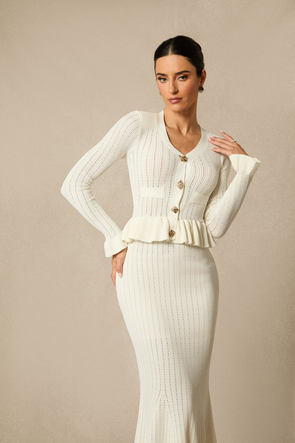 Alice Ruffle Ribbed Knit Midi Dress