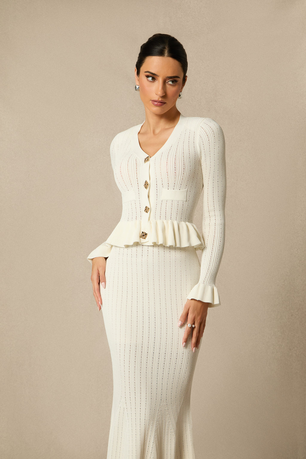 Alice Ruffle Ribbed Knit Midi Dress