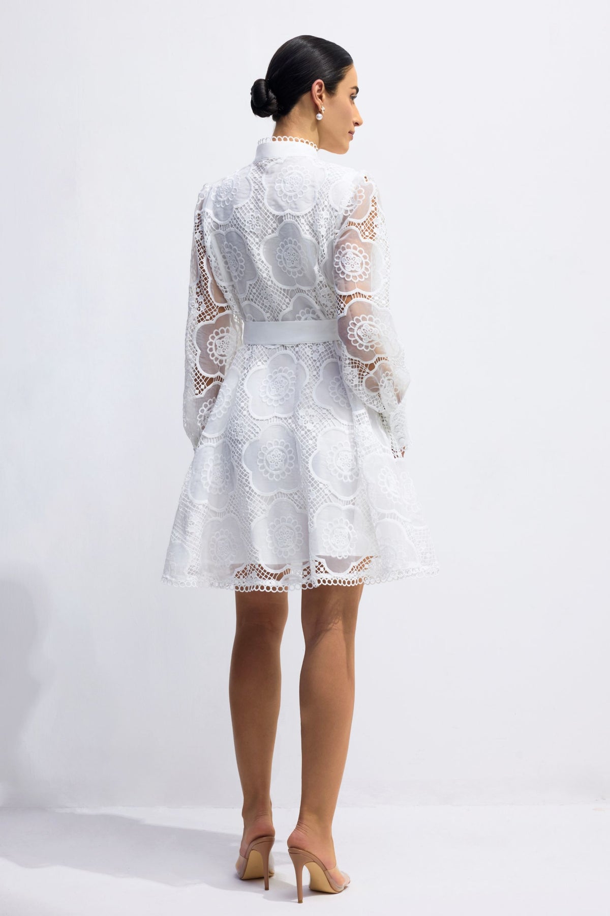 Helena Floral Lace Lantern Sleeve Mini Dress